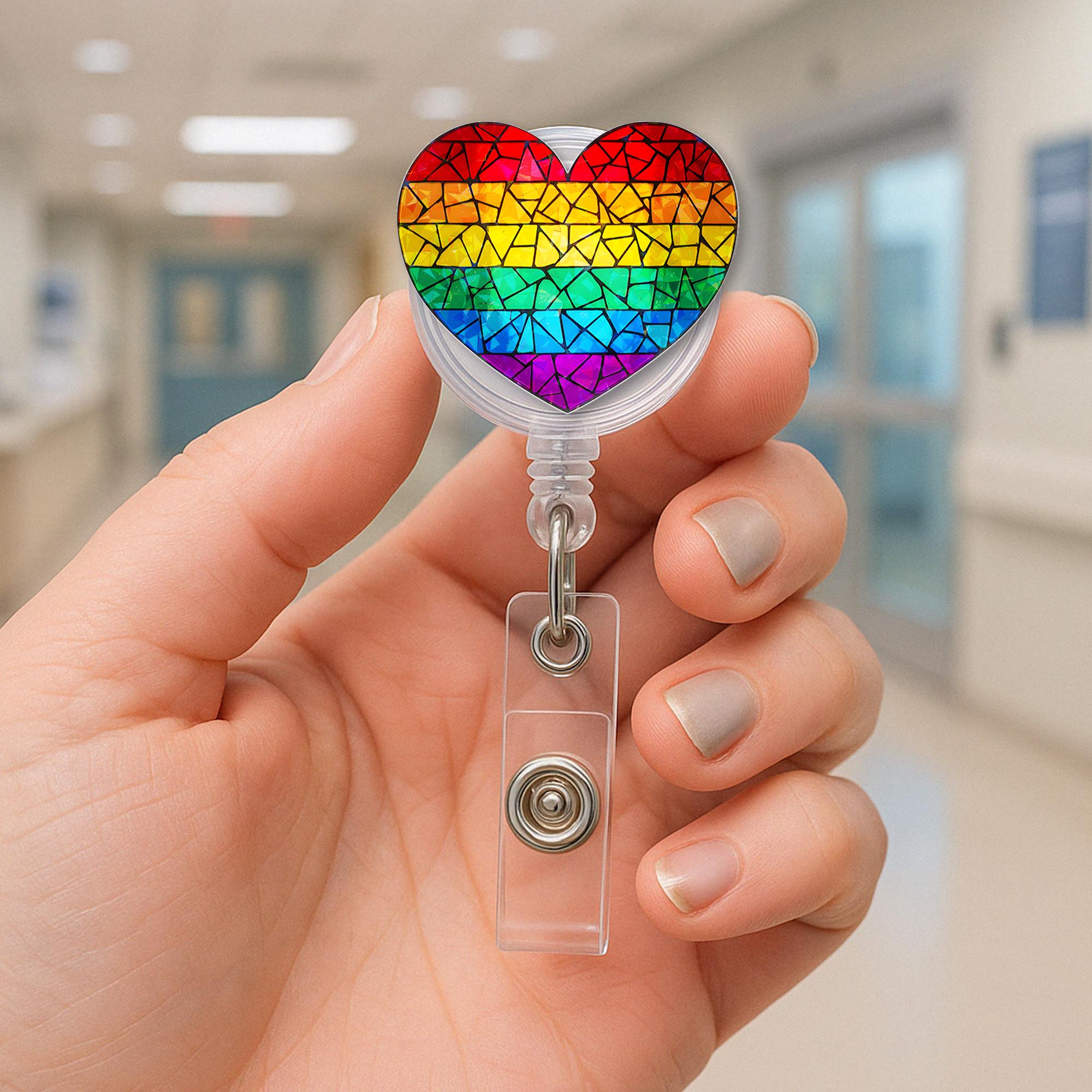 Lgbt Heart Badge Reel, Ally Nurse Bagde Clip, Rainbow Heart Id Holder, Nurse Gift, RN Id Holder, Gift For Nurse, Pride Nurse Gift