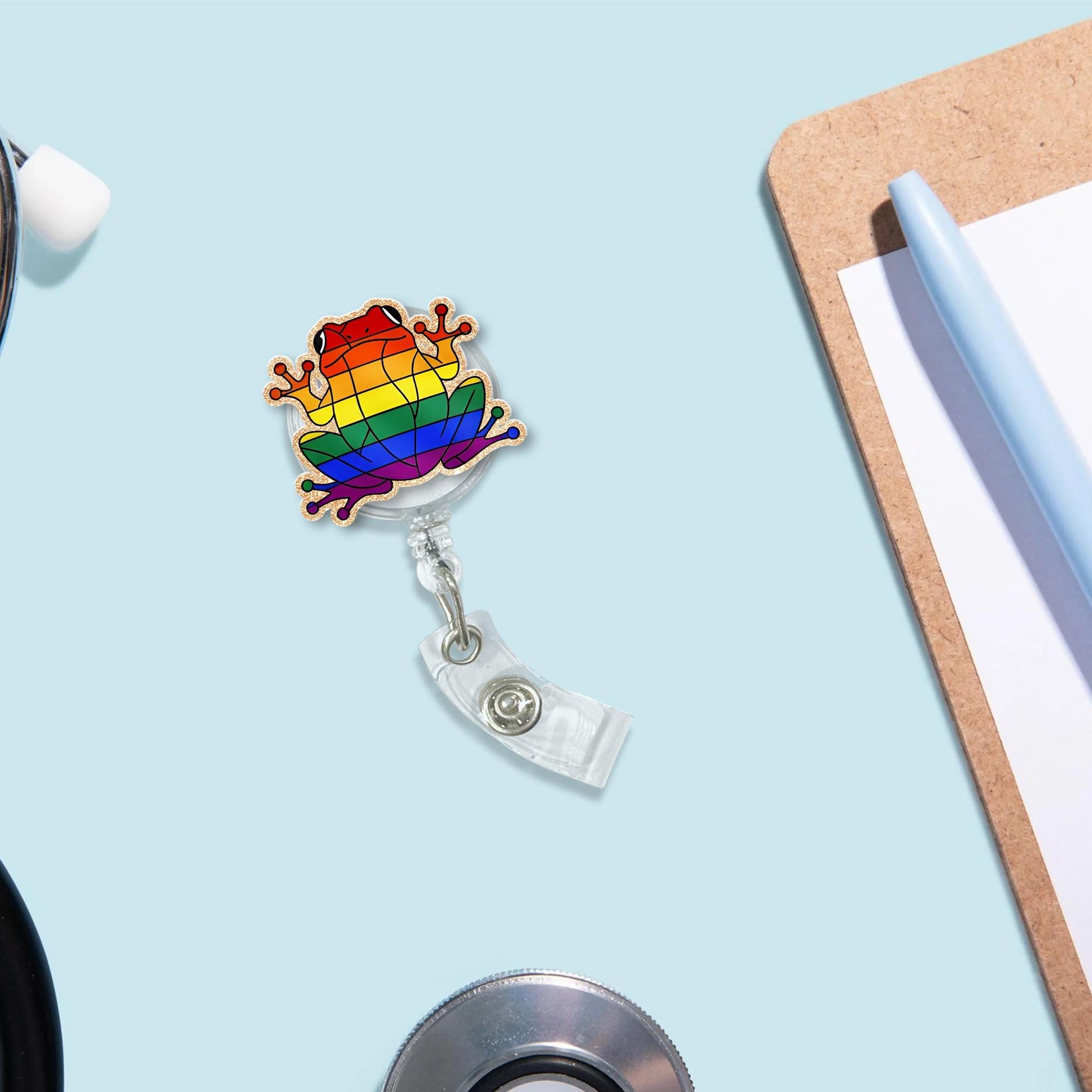 Rainbow Frog Badge Reel, LGBTQ Pride ID Holder, Cute Nurse Clip, Queer Frog Accessory, Colorful Badge Reel, Fun Gift for Coworker