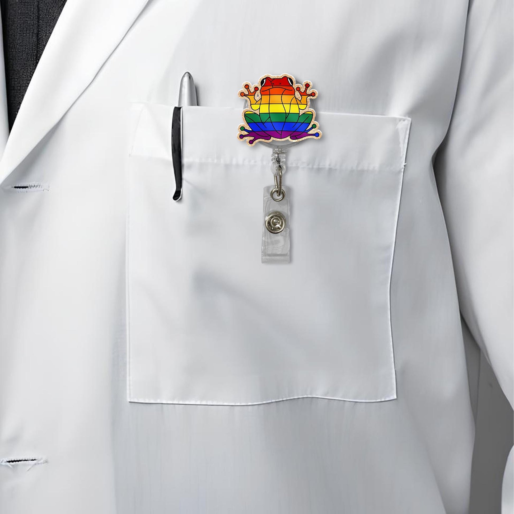 Rainbow Frog Badge Reel, LGBTQ Pride ID Holder, Cute Nurse Clip, Queer Frog Accessory, Colorful Badge Reel, Fun Gift for Coworker