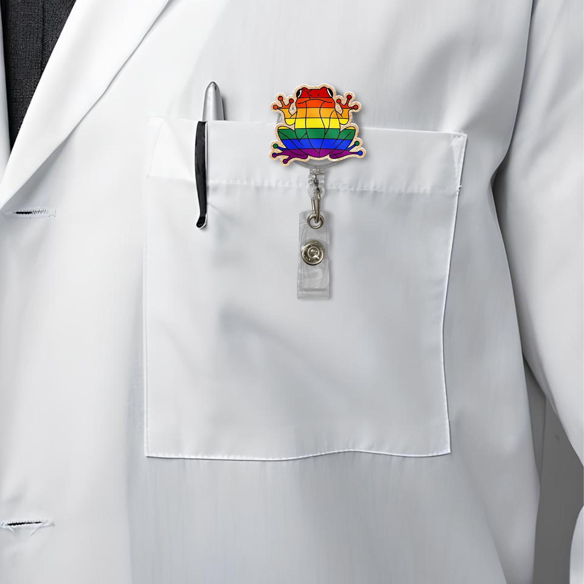 Rainbow Frog Badge Reel, LGBTQ Pride ID Holder, Cute Nurse Clip, Queer Frog Accessory, Colorful Badge Reel, Fun Gift for Coworker