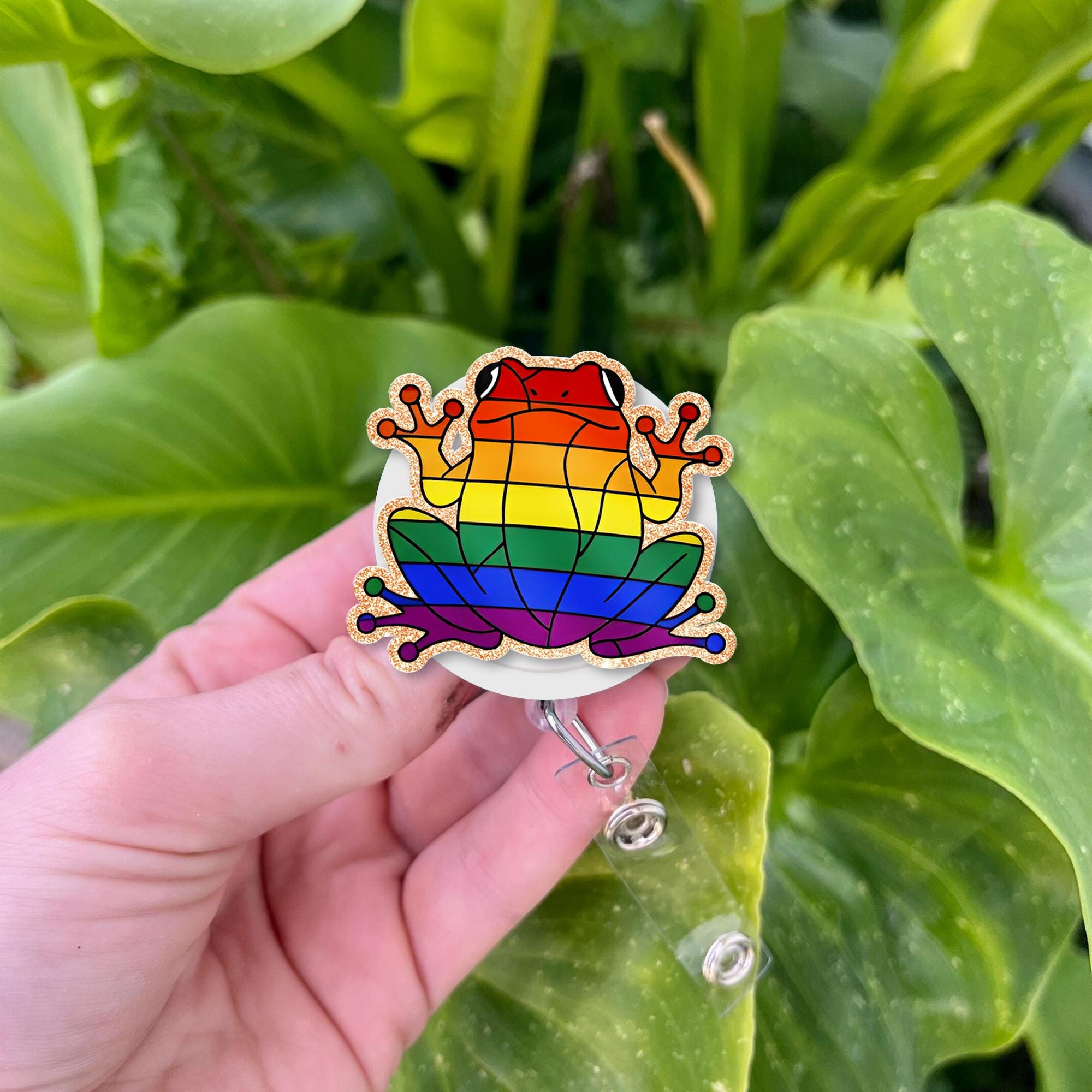 Rainbow Frog Badge Reel, LGBTQ Pride ID Holder, Cute Nurse Clip, Queer Frog Accessory, Colorful Badge Reel, Fun Gift for Coworker
