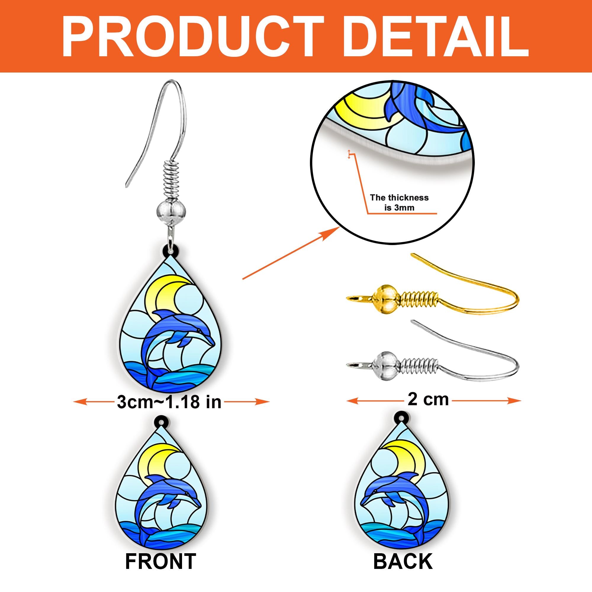 Dolphin Wave Teardrop Earrings | Ocean Jewelry | Summer Beach Gift for Her | Coastal Sea Life Accessory gift for dolphin lover