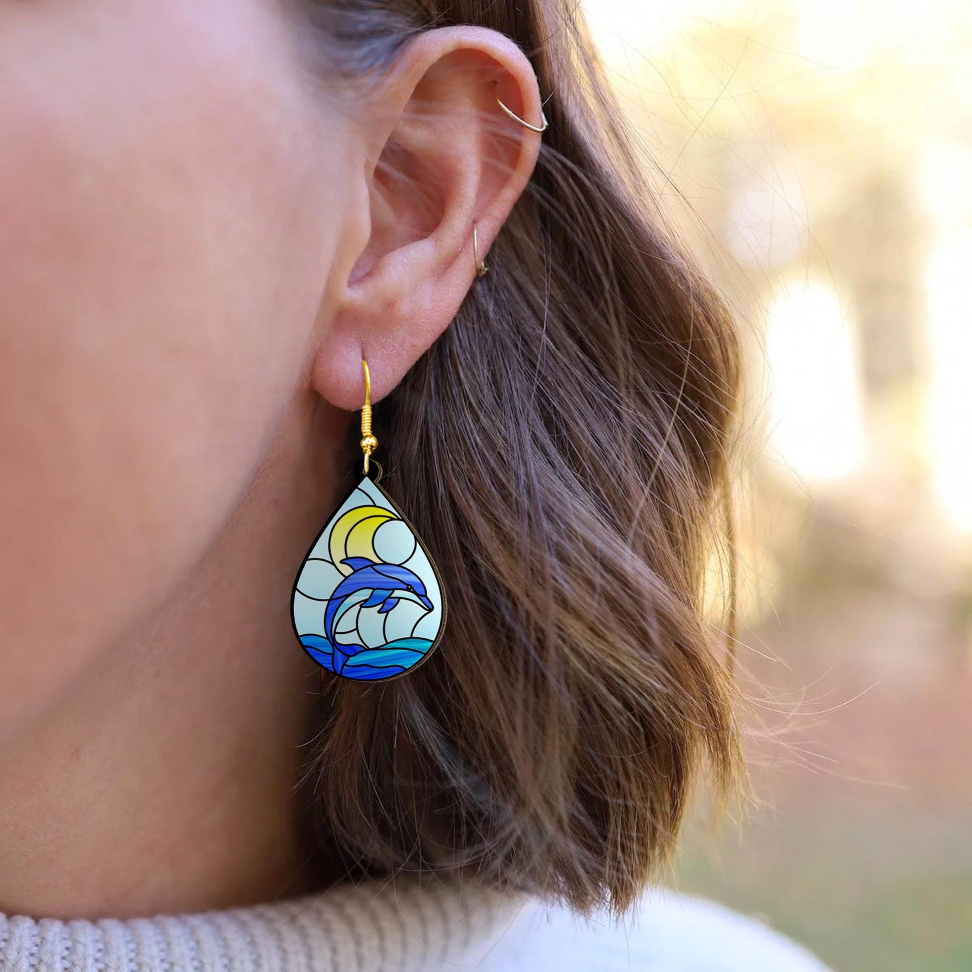 Dolphin Wave Teardrop Earrings | Ocean Jewelry | Summer Beach Gift for Her | Coastal Sea Life Accessory gift for dolphin lover