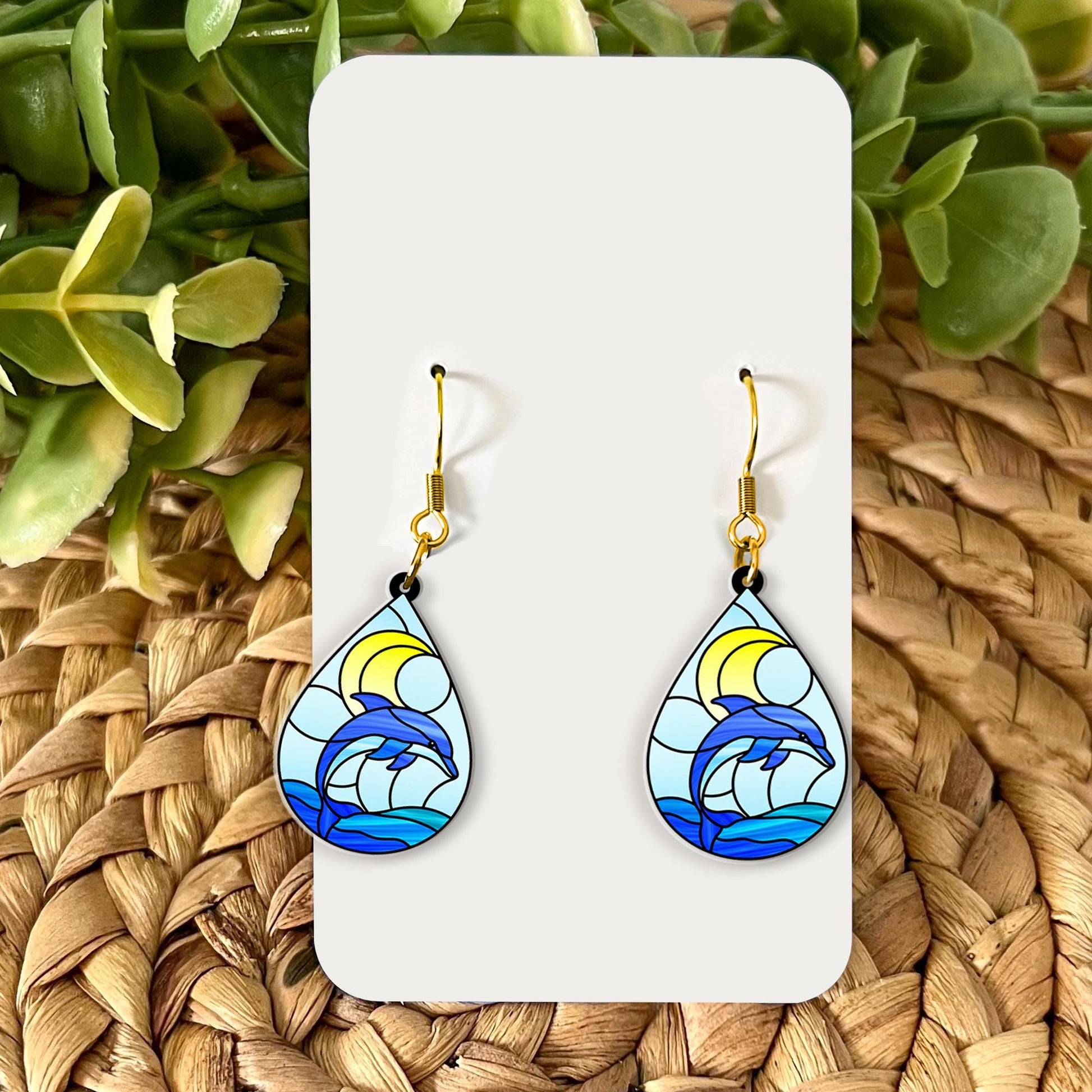 Dolphin Wave Teardrop Earrings | Ocean Jewelry | Summer Beach Gift for Her | Coastal Sea Life Accessory gift for dolphin lover