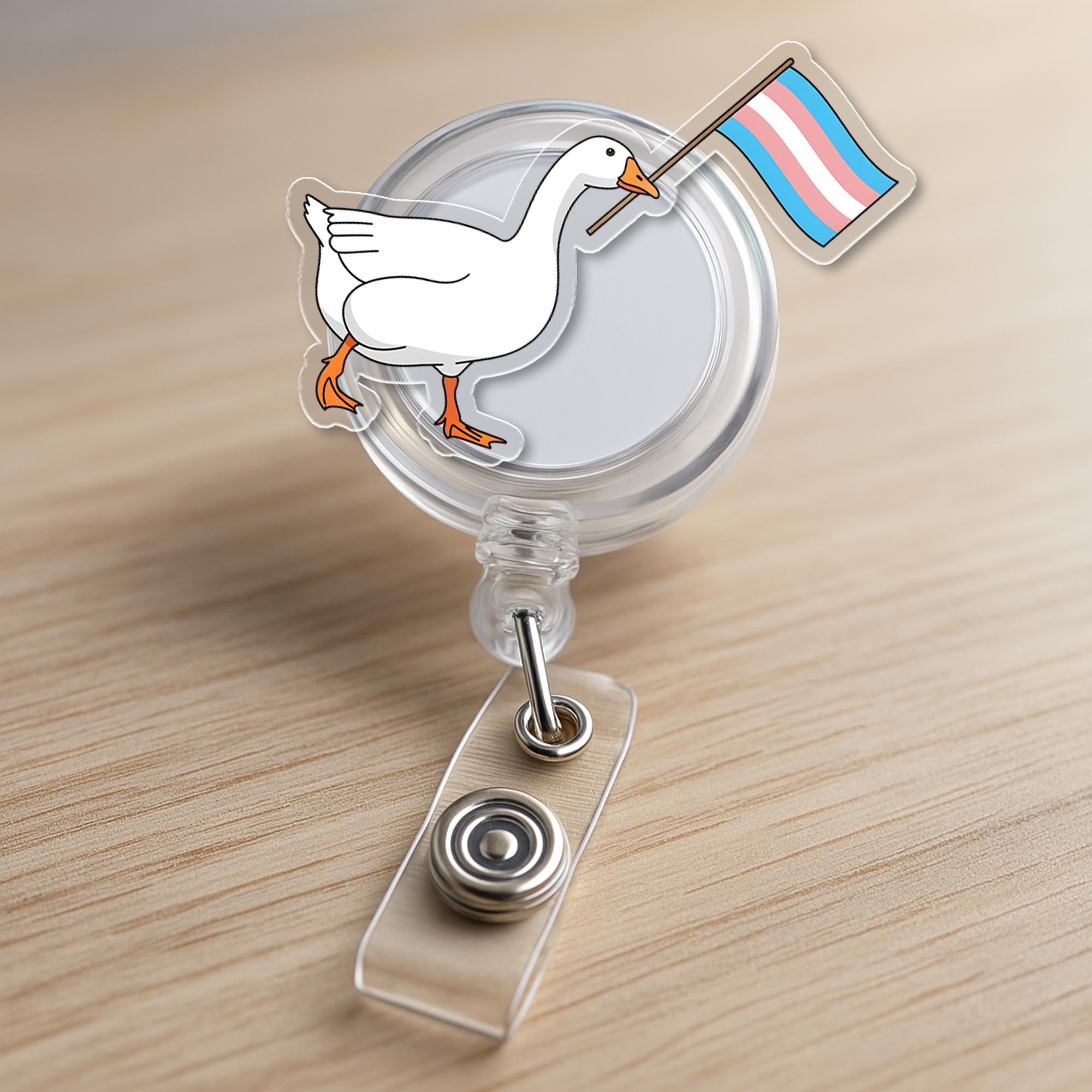 Funny Trans Pride Goose Badge Reel – Cute LGBTQ+ ID Holder, Transgender Flag Clip, Inclusive Nurse Accessory, Office Gift, Goose Accessory
