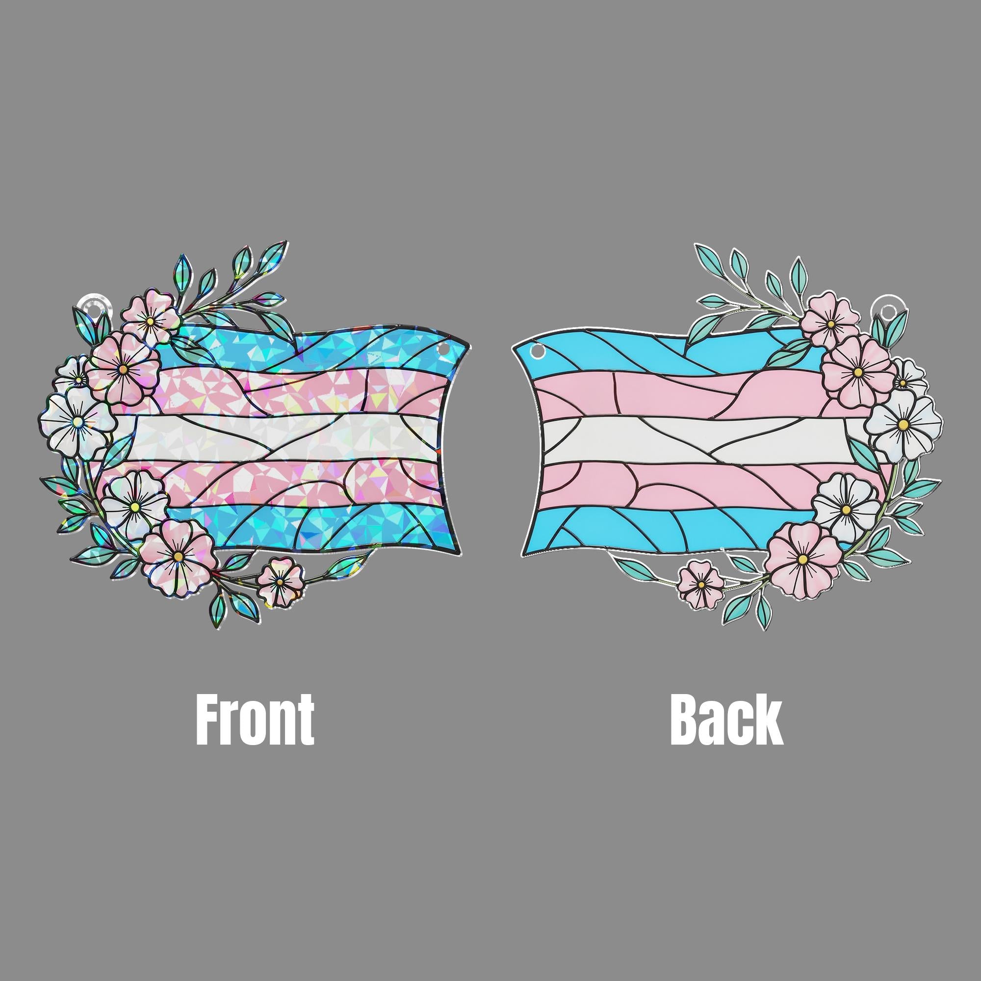 Trans Pride Acrylic Window Hanging – Floral Transgender Flag Suncatcher, LGBTQ+ Window Decor, Inclusive Pride Gift for Home