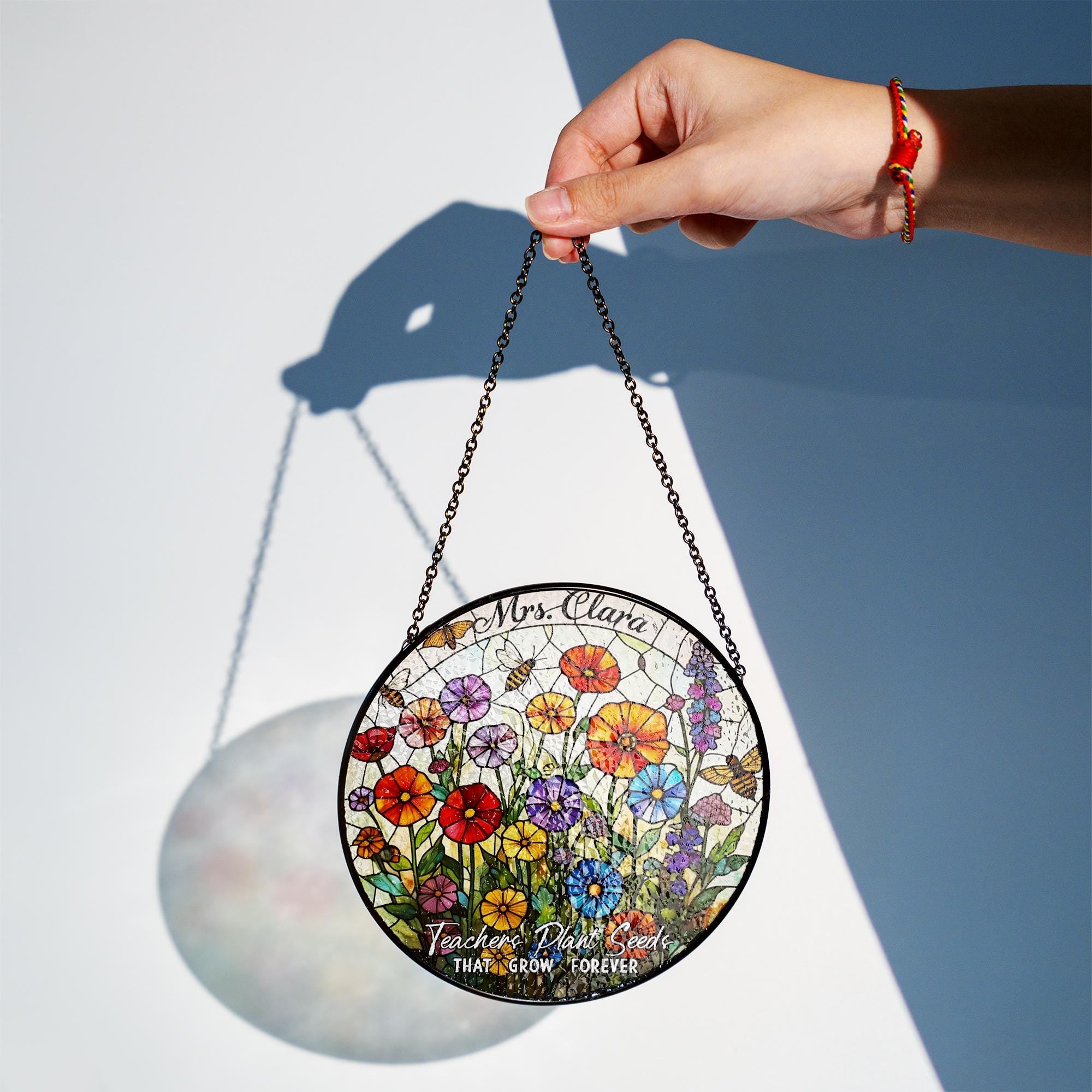Custom Teacher Suncatcher Gift | Floral Glass Look Window Decor | “Teachers Plant Seeds” Personalized Thank You Keepsake