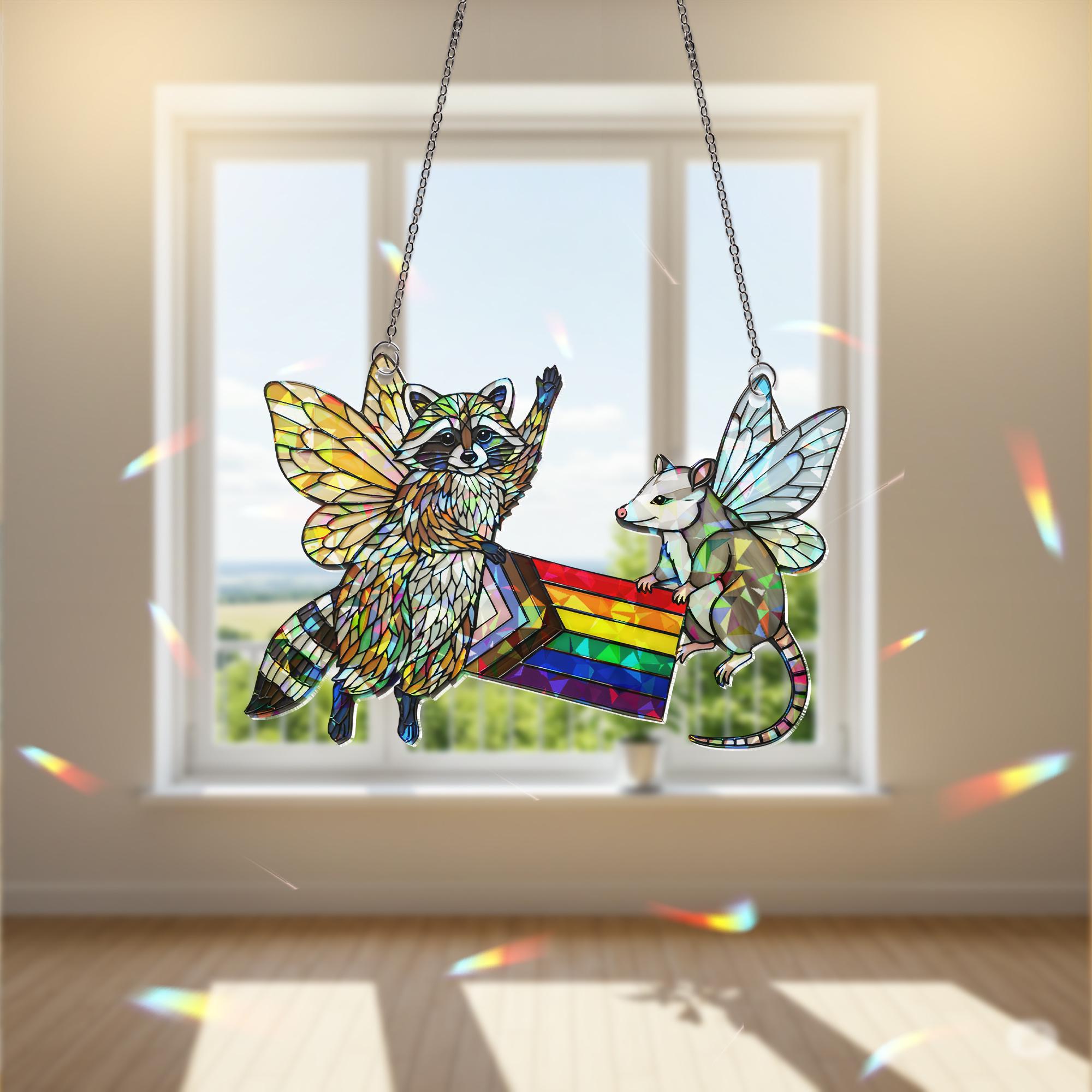 Pride Fairy Possum Decor, Fairy Raccoon Art, Pride Flag Hologram, LGBTQ Wall Decor, Cute Animal Pride Gift,Queer Fairycore Decor,Animal Gift