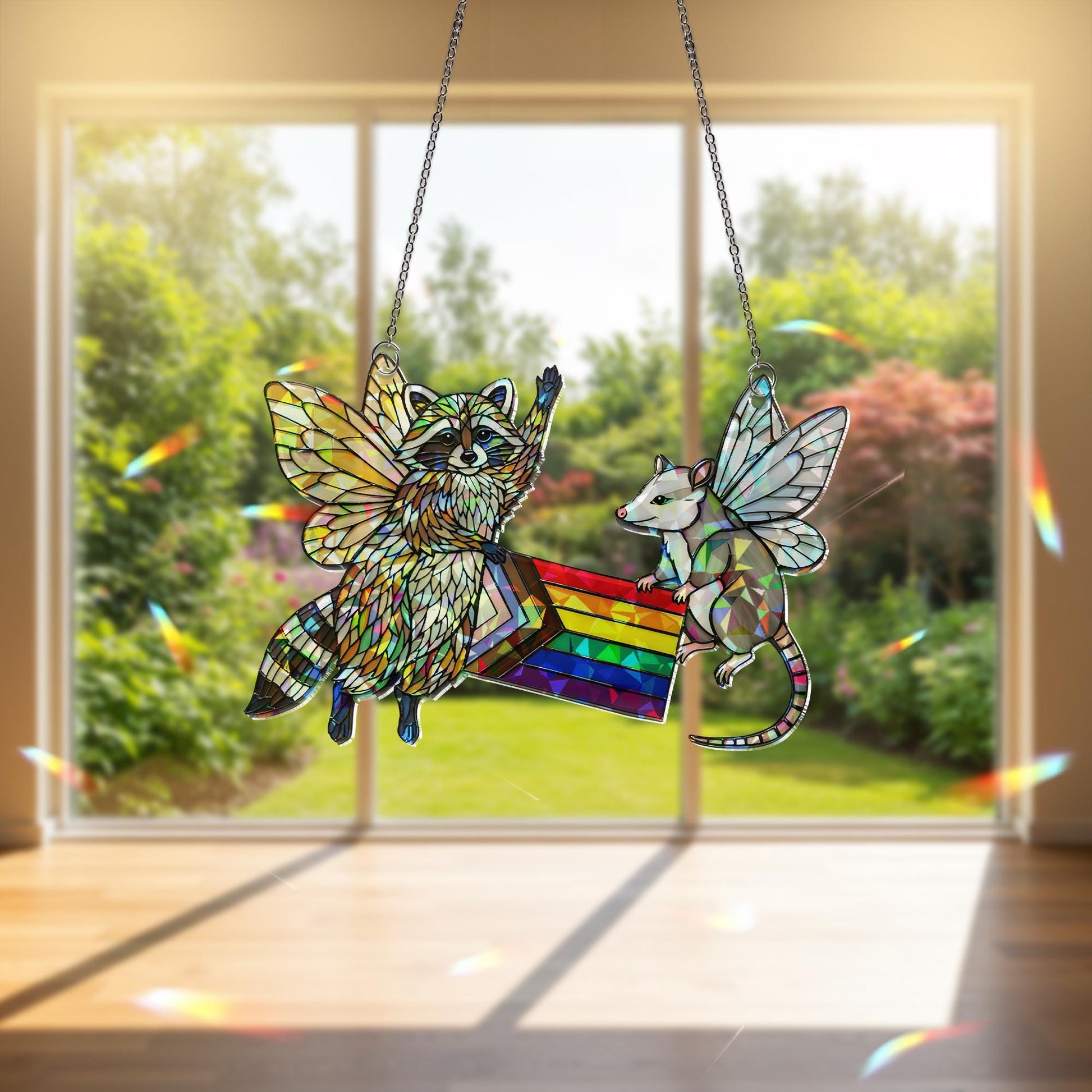 Pride Fairy Possum Decor, Fairy Raccoon Art, Pride Flag Hologram, LGBTQ Wall Decor, Cute Animal Pride Gift,Queer Fairycore Decor,Animal Gift