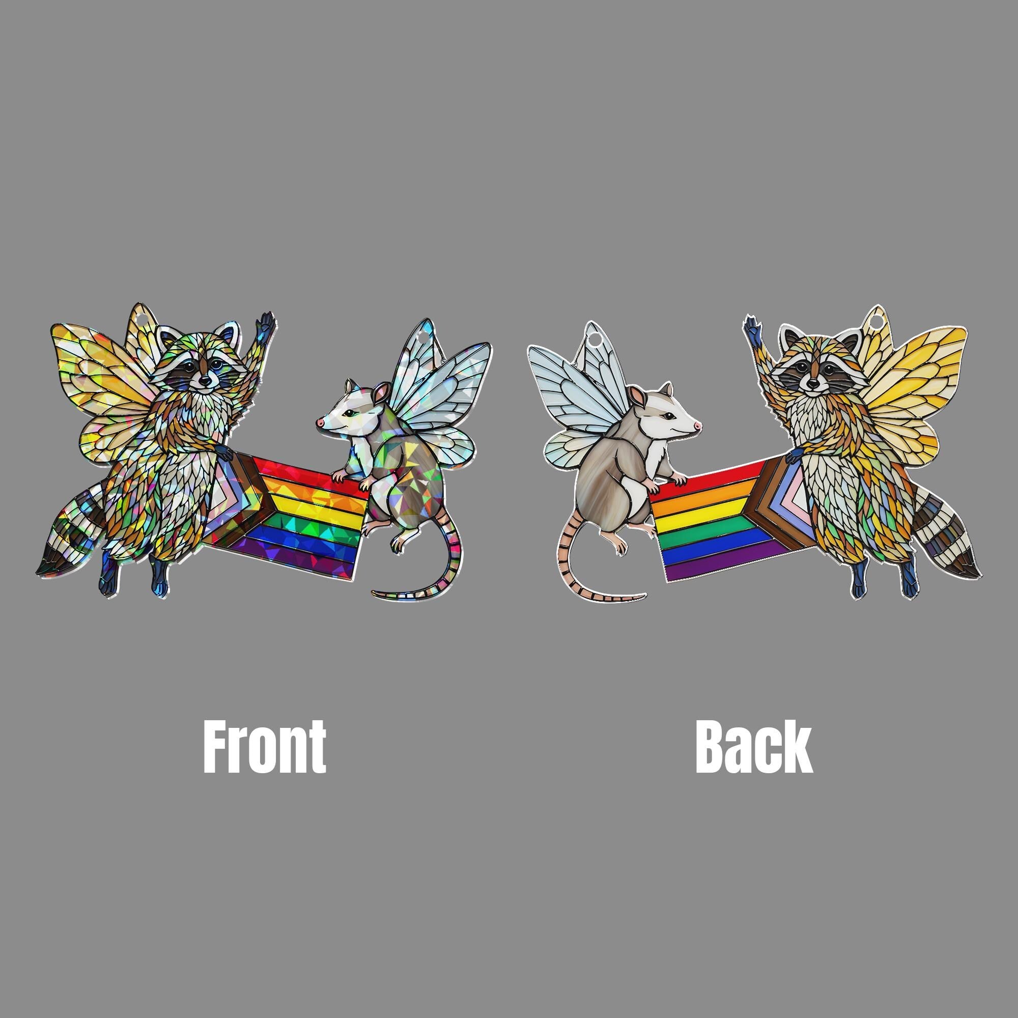 Pride Fairy Possum Decor, Fairy Raccoon Art, Pride Flag Hologram, LGBTQ Wall Decor, Cute Animal Pride Gift,Queer Fairycore Decor,Animal Gift