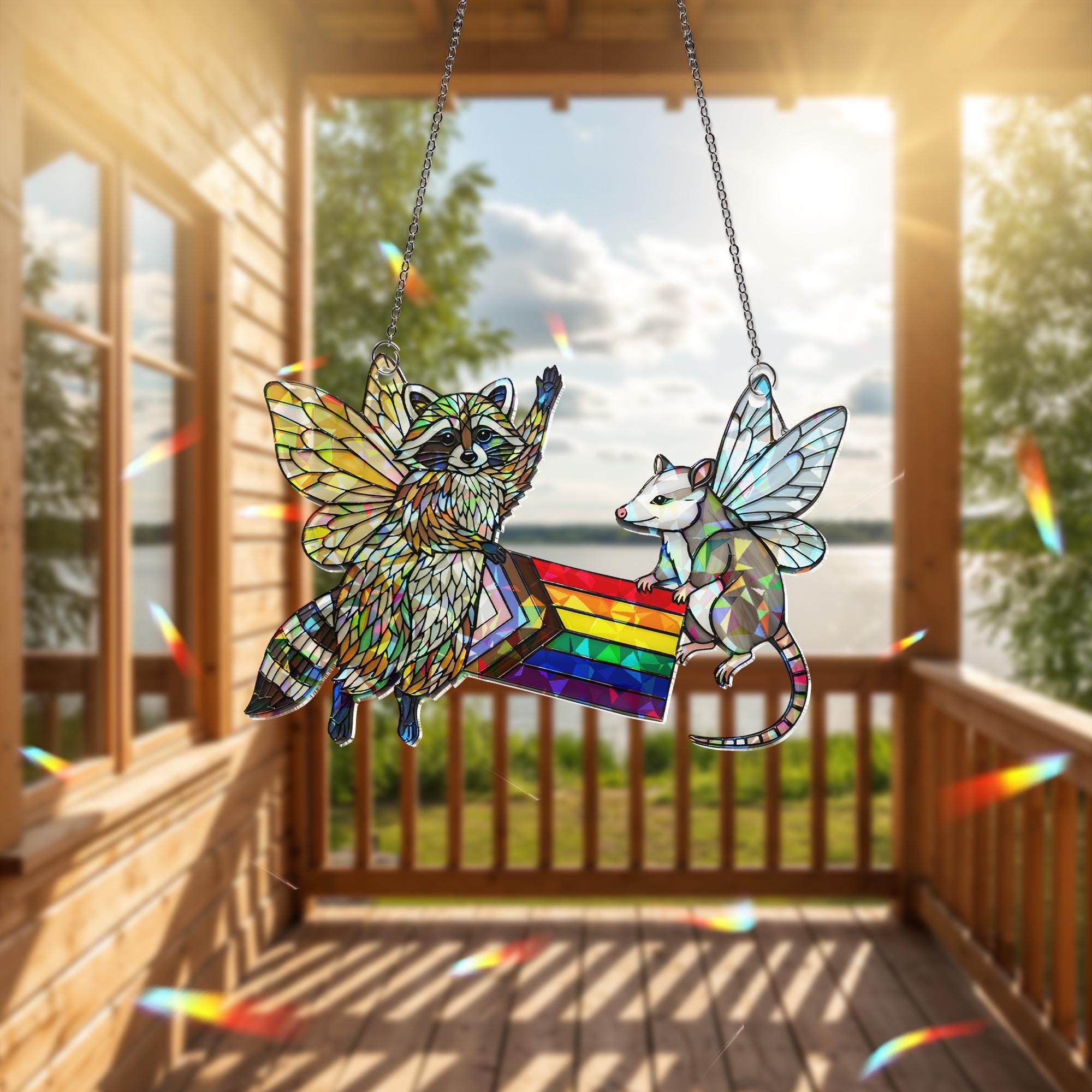 Pride Fairy Possum Decor, Fairy Raccoon Art, Pride Flag Hologram, LGBTQ Wall Decor, Cute Animal Pride Gift,Queer Fairycore Decor,Animal Gift