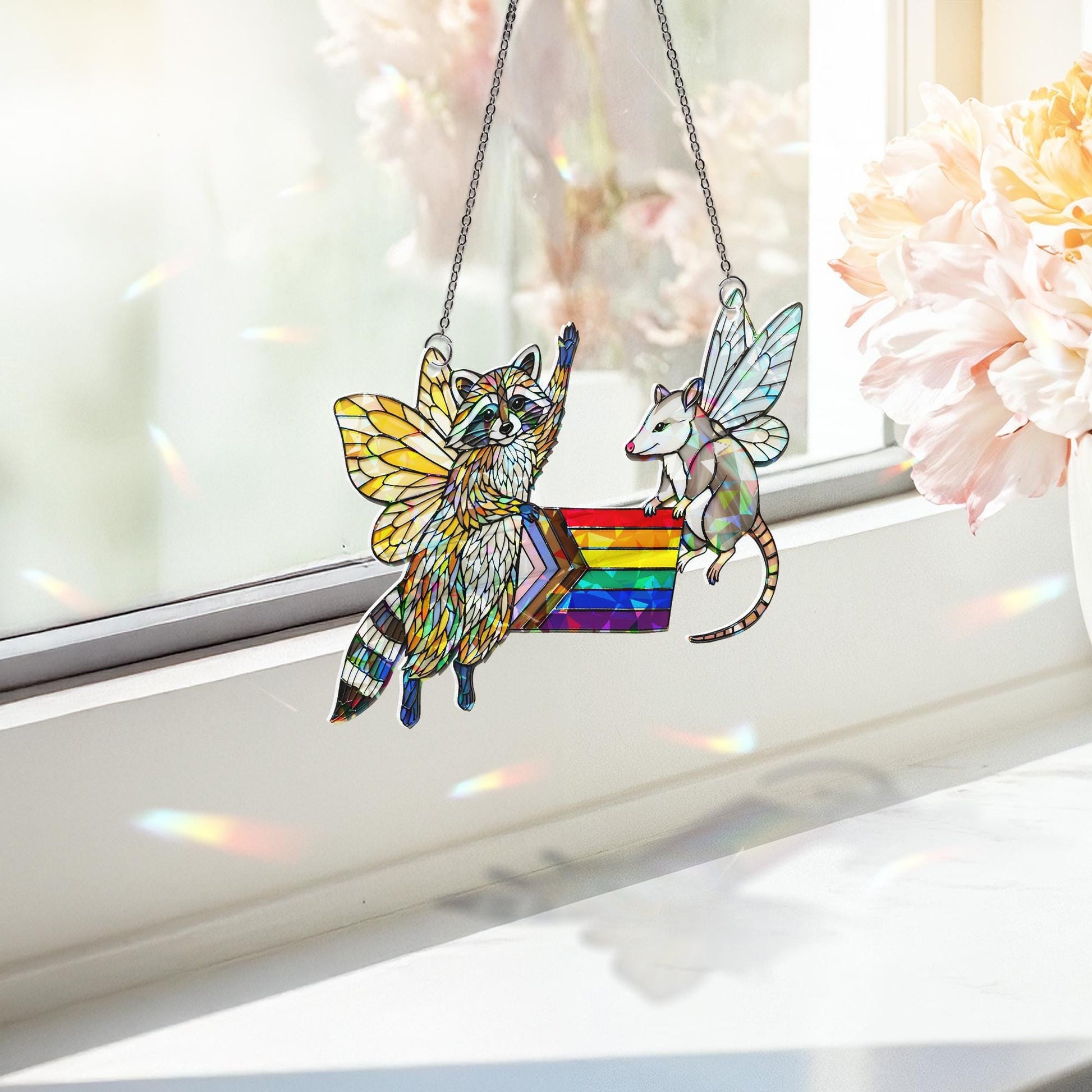 Pride Fairy Possum Decor, Fairy Raccoon Art, Pride Flag Hologram, LGBTQ Wall Decor, Cute Animal Pride Gift,Queer Fairycore Decor,Animal Gift