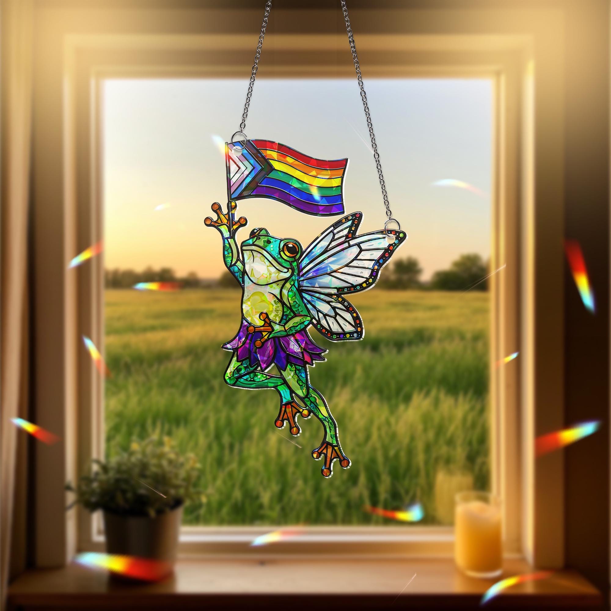 Fairy Frog Pride Decor, Hologram Frog Art, LGBTQ Wall Decor, Cute Queer Gift, Pride Flag Fairycore, Magical Animal Decor, Gay Frog Decor