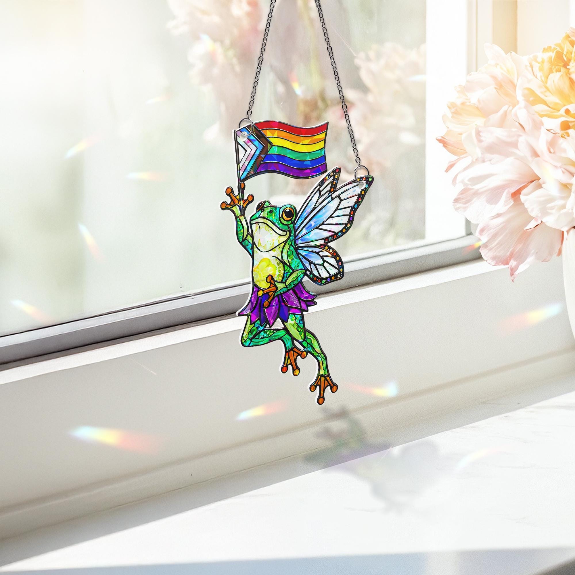 Fairy Frog Pride Decor, Hologram Frog Art, LGBTQ Wall Decor, Cute Queer Gift, Pride Flag Fairycore, Magical Animal Decor, Gay Frog Decor
