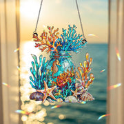 Nautical Window Hanging – Coastal Lantern Art with Seashell, Starfish & Crab, Beach House Ocean Decor, Marine Style Suncatcher Gift