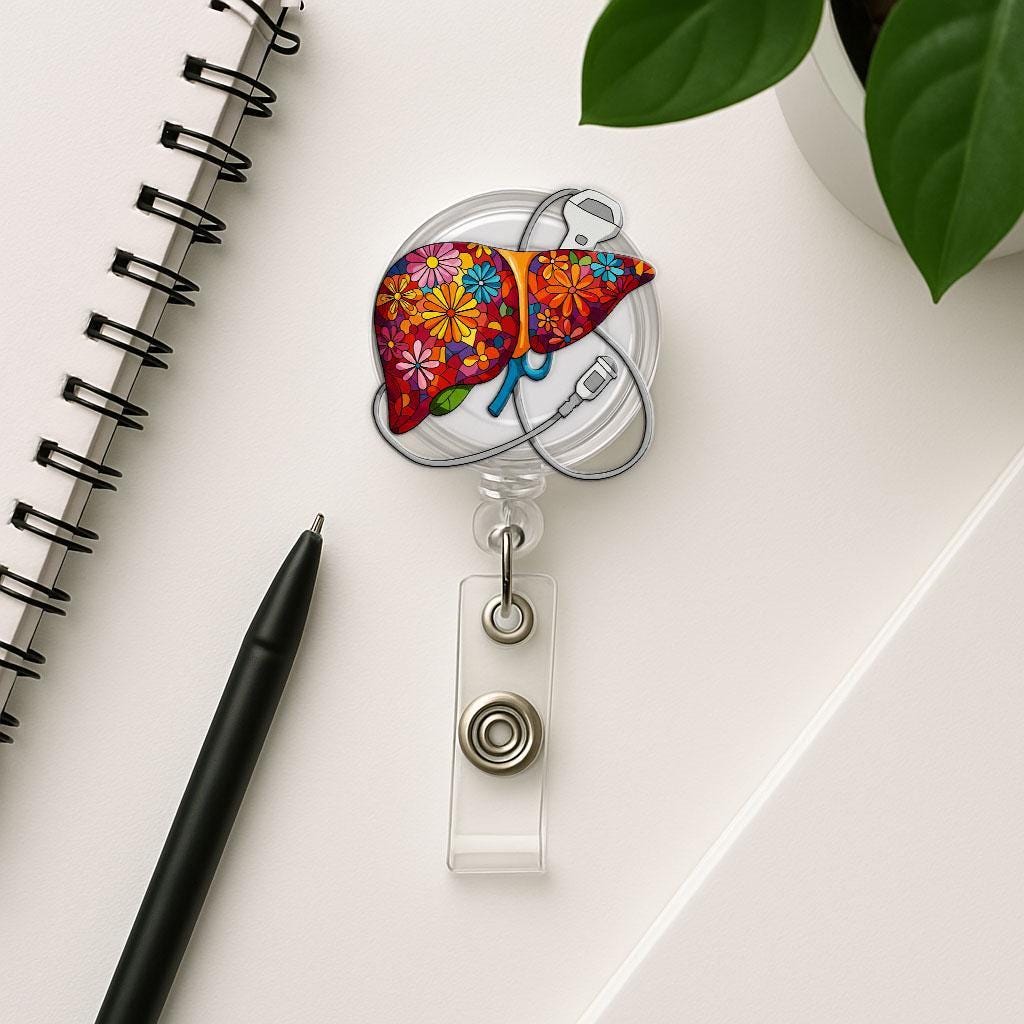 Colorful Liver Badge Reel, Medical ID Holder, Retractable RN Badge, Organ Transplant Gift, Nurse Liver Badge, Floral Liver Clip