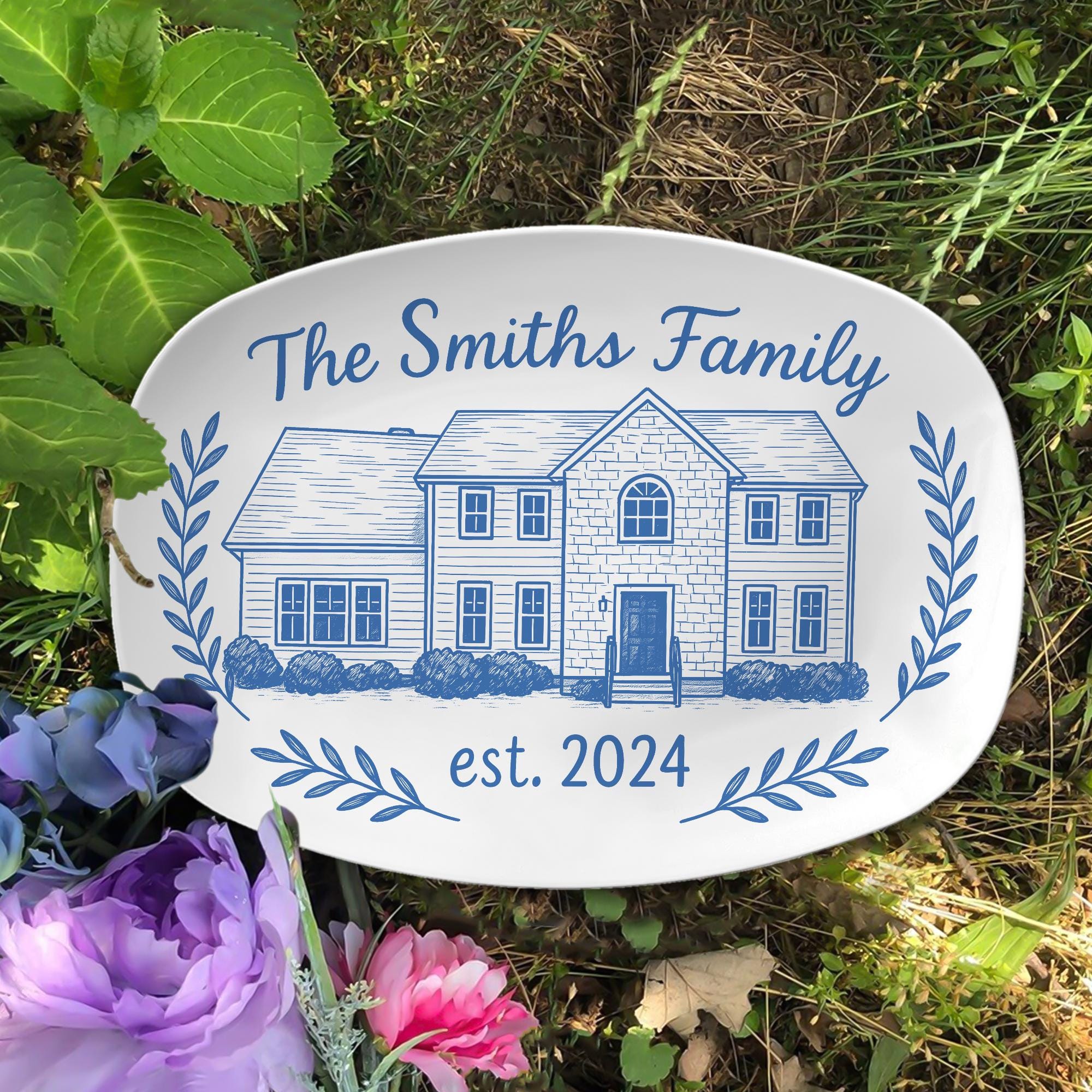 Custom House Portrait Platter | Personalized Family Home Plate | Housewarming Gift New Home Established Dish | Homeowner Keepsake DECOR only