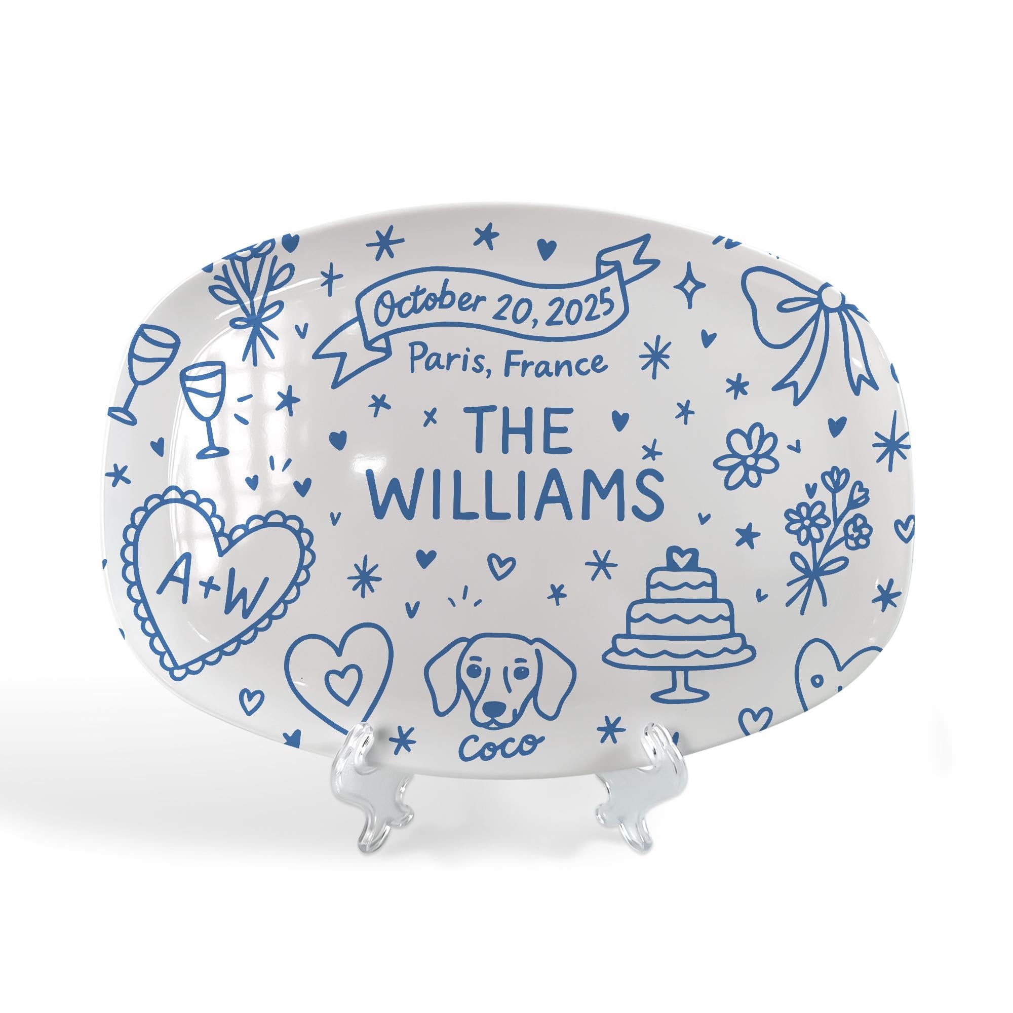 Custom Wedding Platter – Personalized Bridal Gift with Names, Date & Location–Unique Keepsake for Bride and Groom, Bridal shower, DECOR ONLY