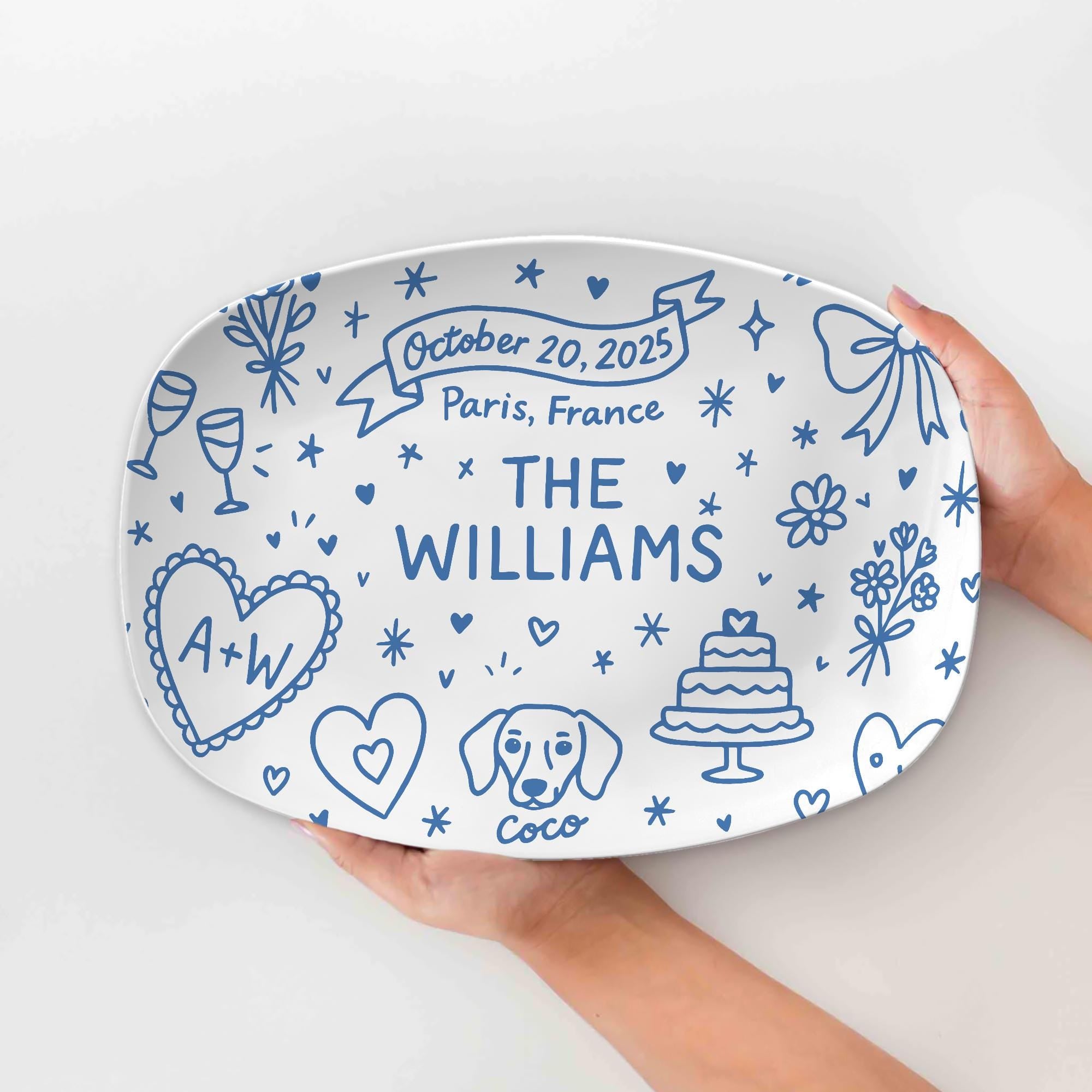 Custom Wedding Platter – Personalized Bridal Gift with Names, Date & Location–Unique Keepsake for Bride and Groom, Bridal shower, DECOR ONLY