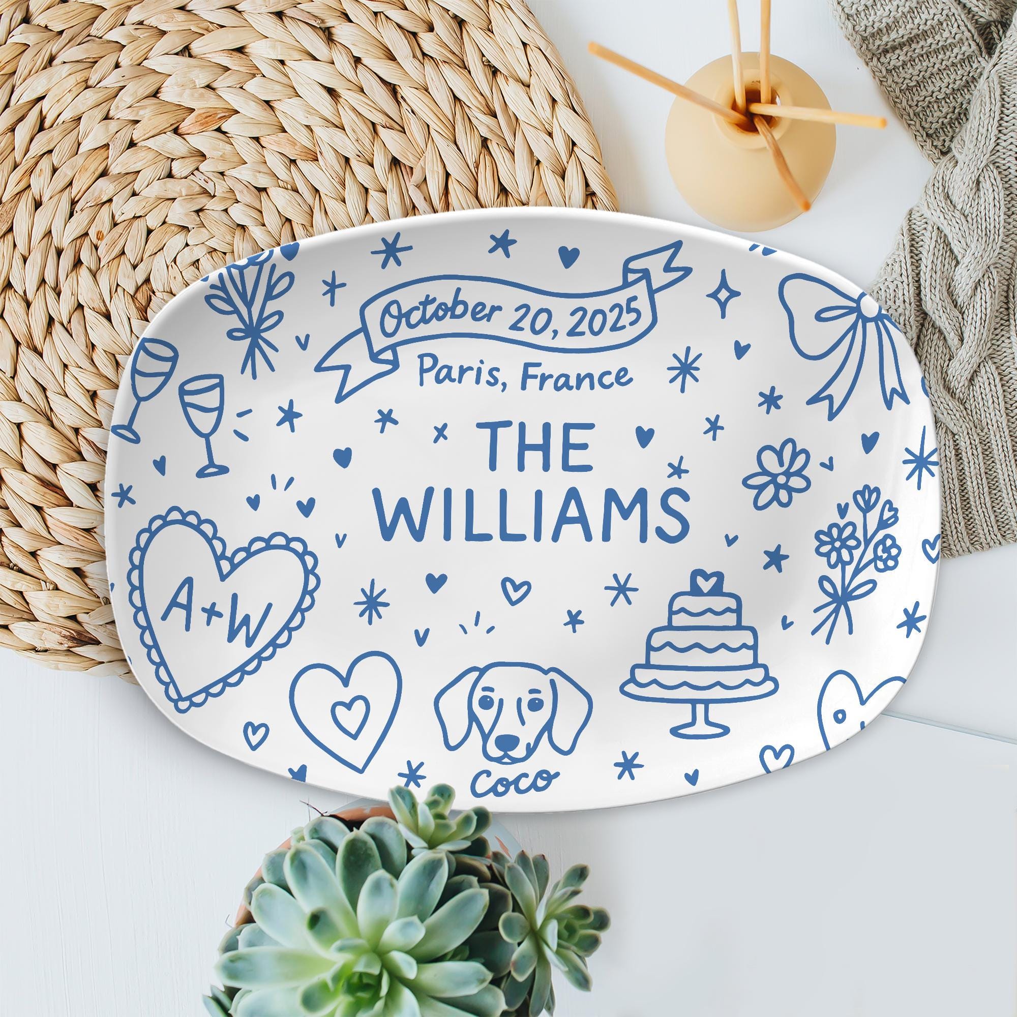 Custom Wedding Platter – Personalized Bridal Gift with Names, Date & Location–Unique Keepsake for Bride and Groom, Bridal shower, DECOR ONLY