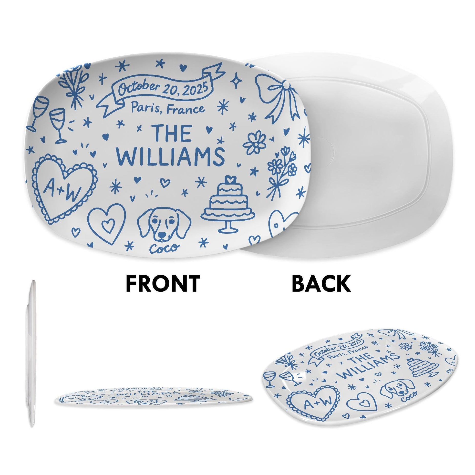 Custom Wedding Platter – Personalized Bridal Gift with Names, Date & Location–Unique Keepsake for Bride and Groom, Bridal shower, DECOR ONLY
