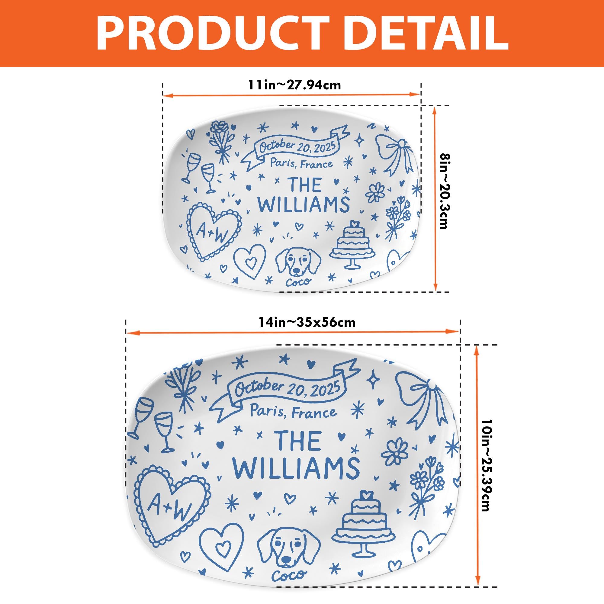 Custom Wedding Platter – Personalized Bridal Gift with Names, Date & Location–Unique Keepsake for Bride and Groom, Bridal shower, DECOR ONLY
