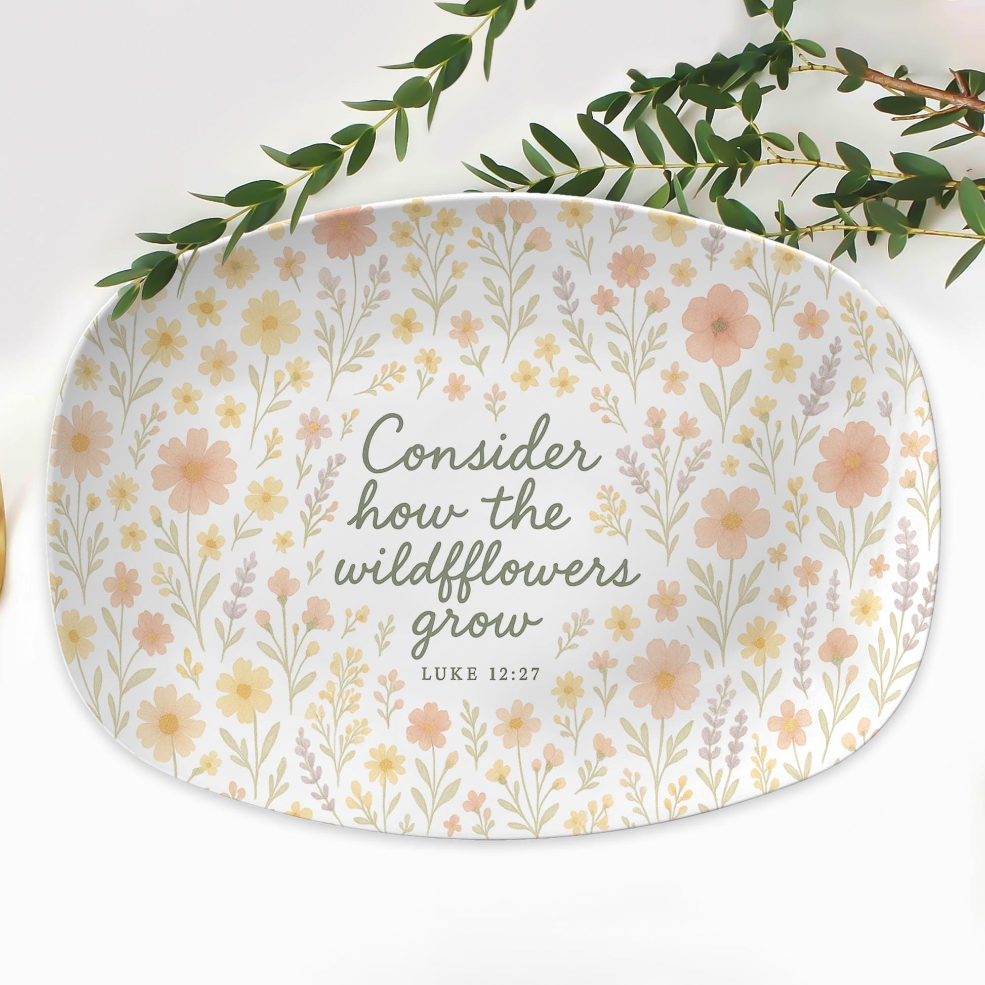 Christian Floral Platter – “Consider How the Wildflowers Grow” Luke 12:27 – Faith-Inspired Home Decor or Scripture Gift