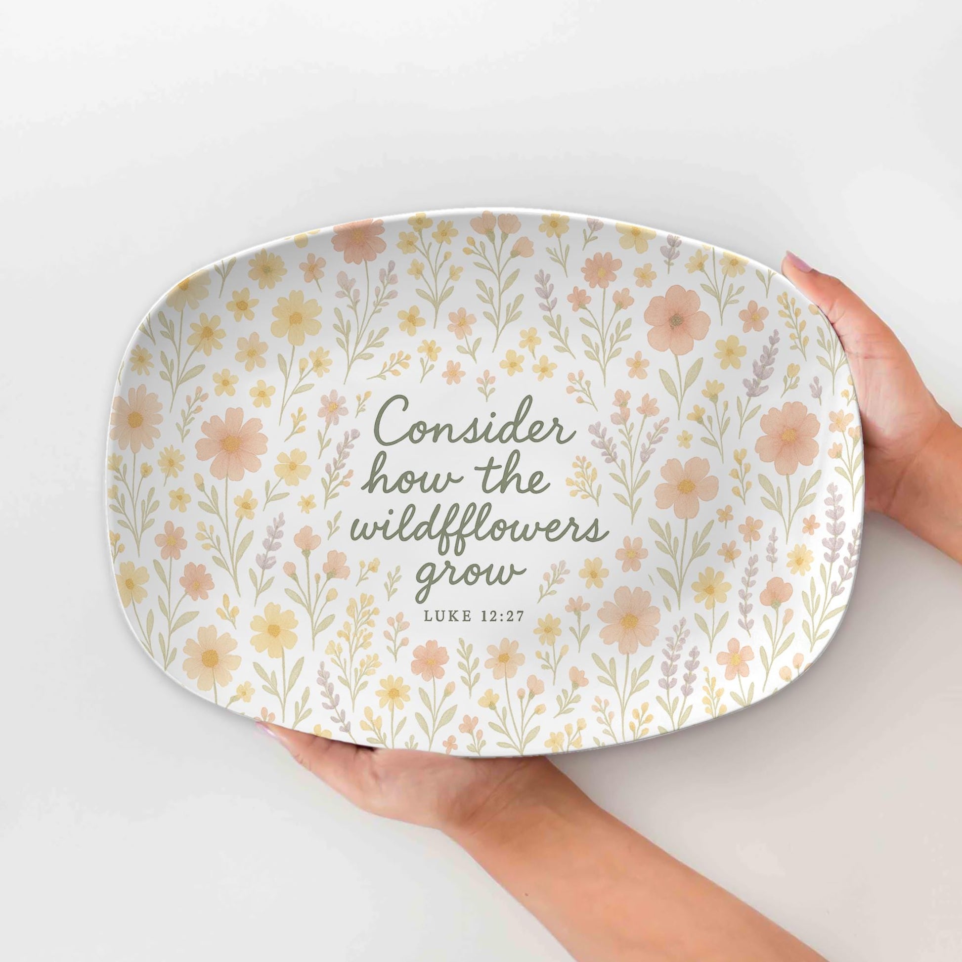 Christian Floral Platter – “Consider How the Wildflowers Grow” Luke 12:27 – Faith-Inspired Home Decor or Scripture Gift