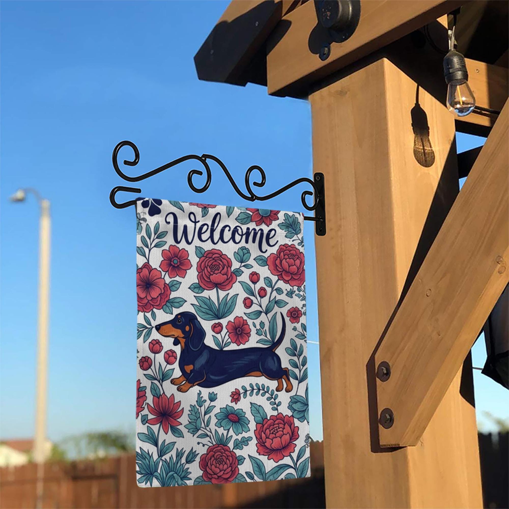 Dachshund Welcome Garden Flag, Floral Dog Yard Flag, Spring Outdoor Decor, Sausage Dog Flag, Cute Pet Garden Banner