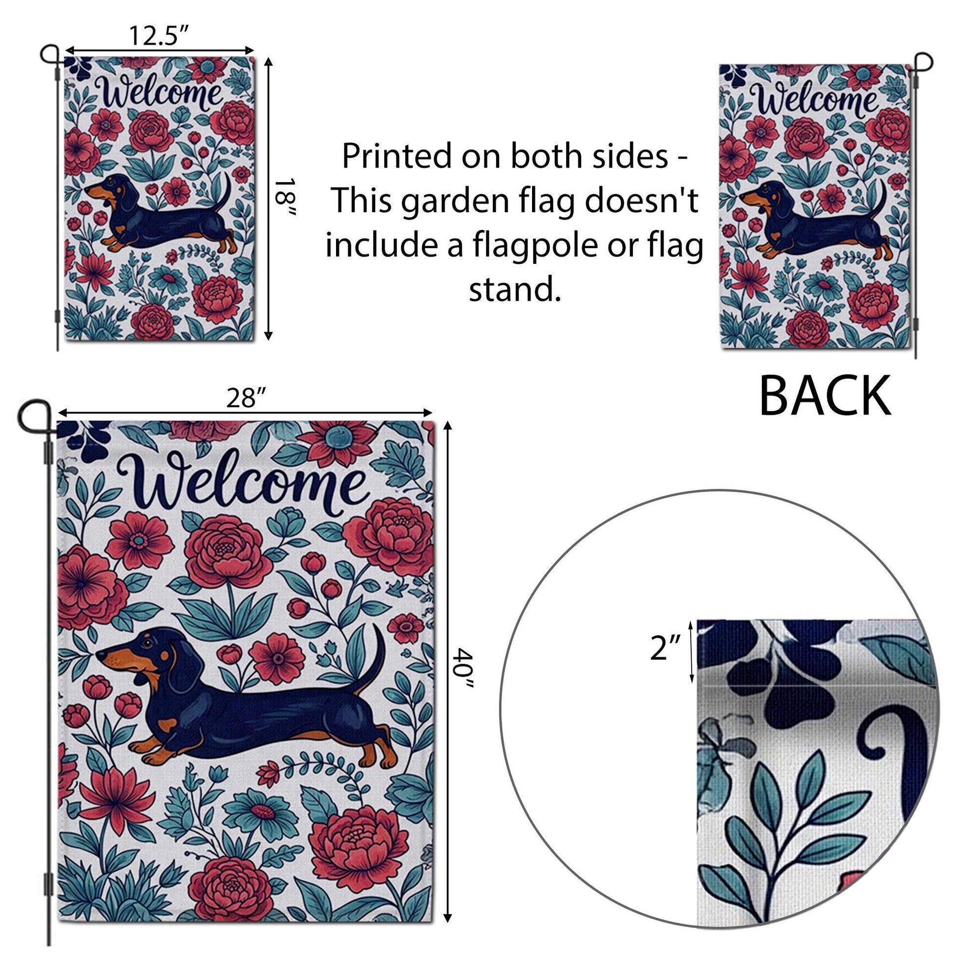 Dachshund Welcome Garden Flag, Floral Dog Yard Flag, Spring Outdoor Decor, Sausage Dog Flag, Cute Pet Garden Banner