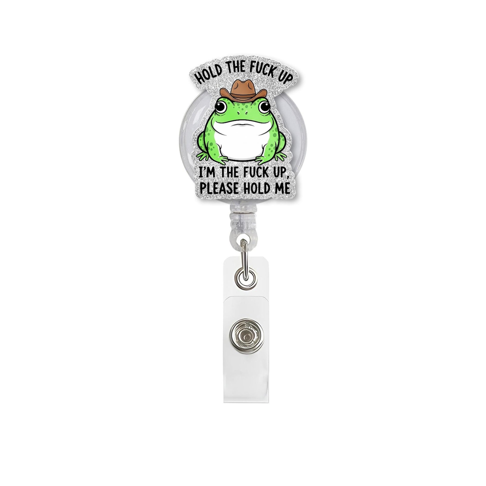 Funny Frog Faux Glitter Reel, Cowgirl Frog ID Holder, Sarcastic Work Gift, Swear Word Badge Clip, Nurse Badge,Cute Office Accessory,Funny