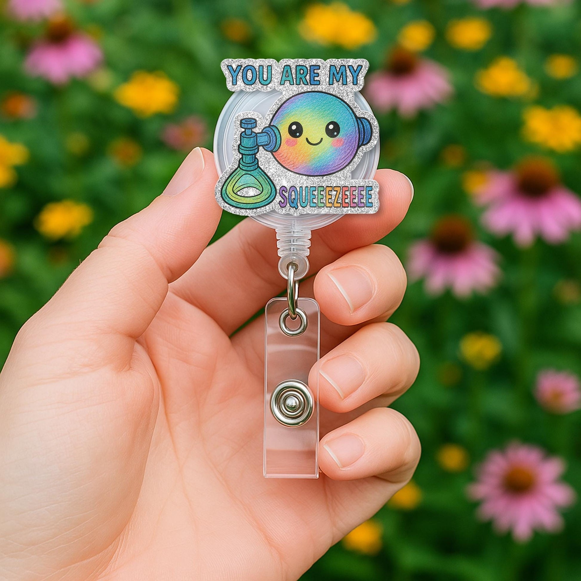 Cute BVM Badge Reel, Funny Respiratory Badge Holder, You Are My Squeeze, RT Gift, Rainbow Medical Badge Reel, Glitter ID Clip
