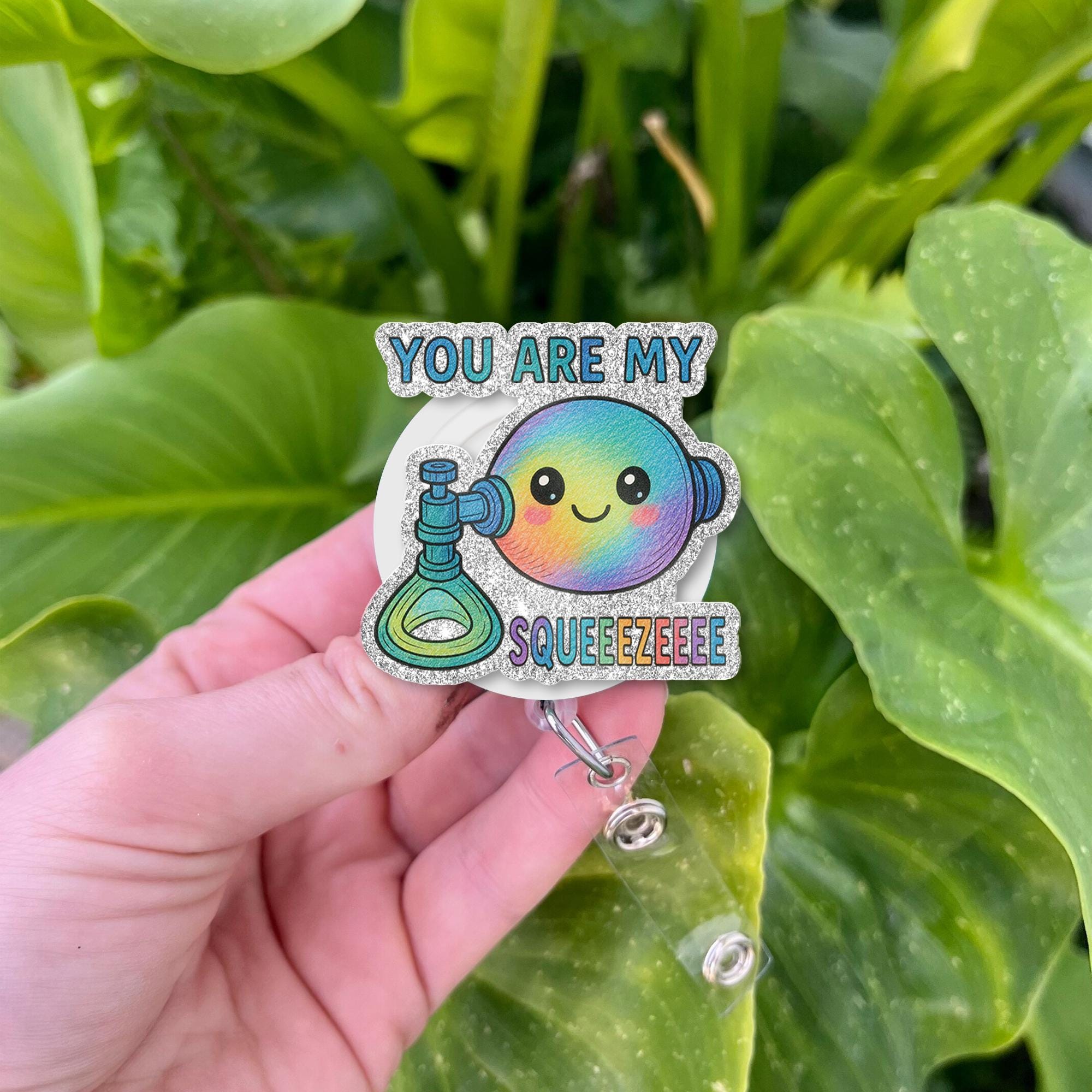 Cute BVM Badge Reel, Funny Respiratory Badge Holder, You Are My Squeeze, RT Gift, Rainbow Medical Badge Reel, Glitter ID Clip