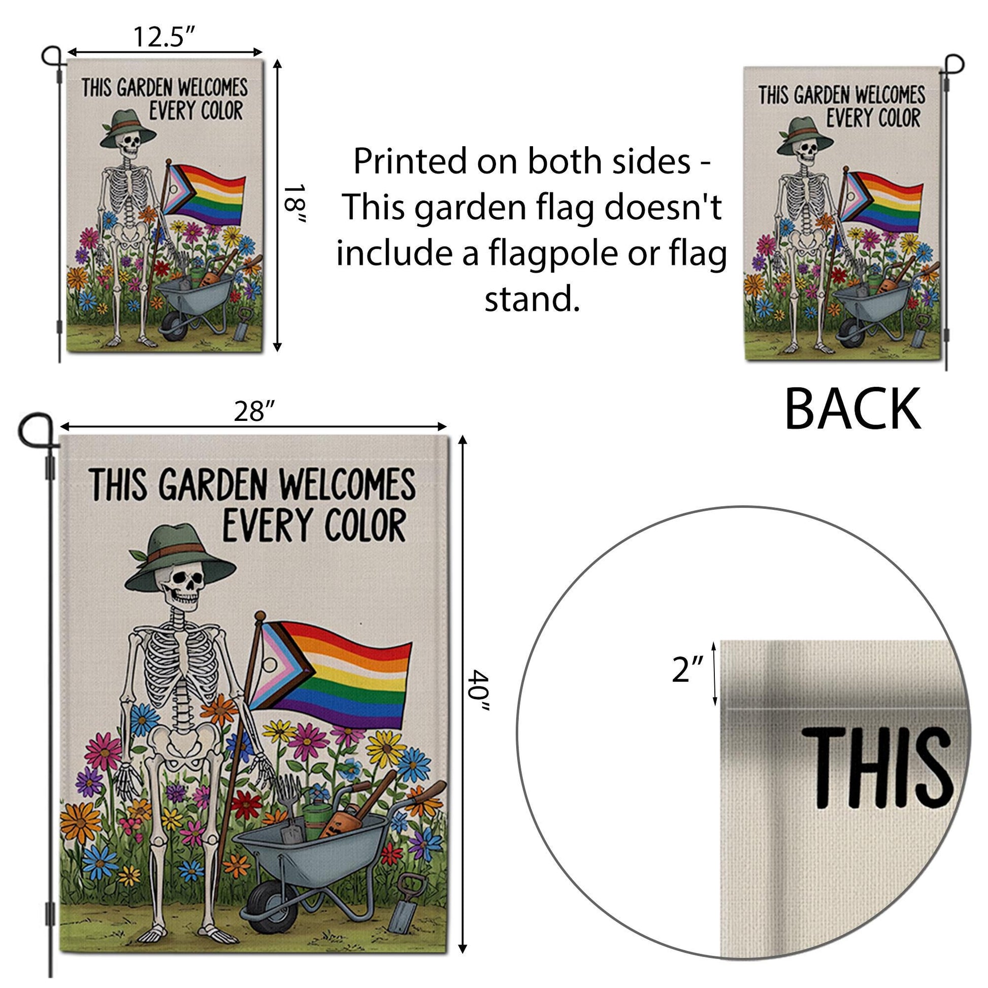 LGBTQ Skeleton Garden Flag, Pride Garden Decor, Inclusive Outdoor Flag, Funny Halloween Yard Flag, Rainbow Flower Garden Banner