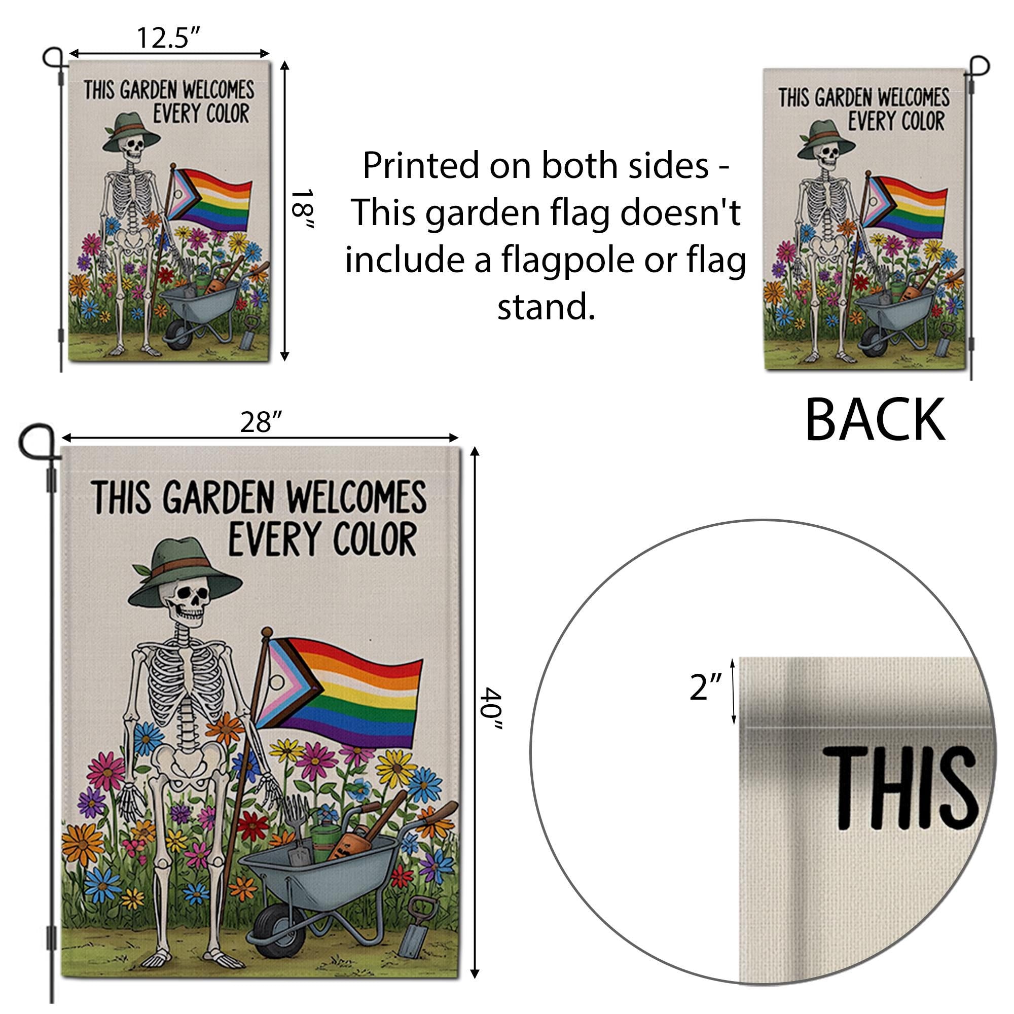 LGBTQ Skeleton Garden Flag, Pride Garden Decor, Inclusive Outdoor Flag, Funny Halloween Yard Flag, Rainbow Flower Garden Banner