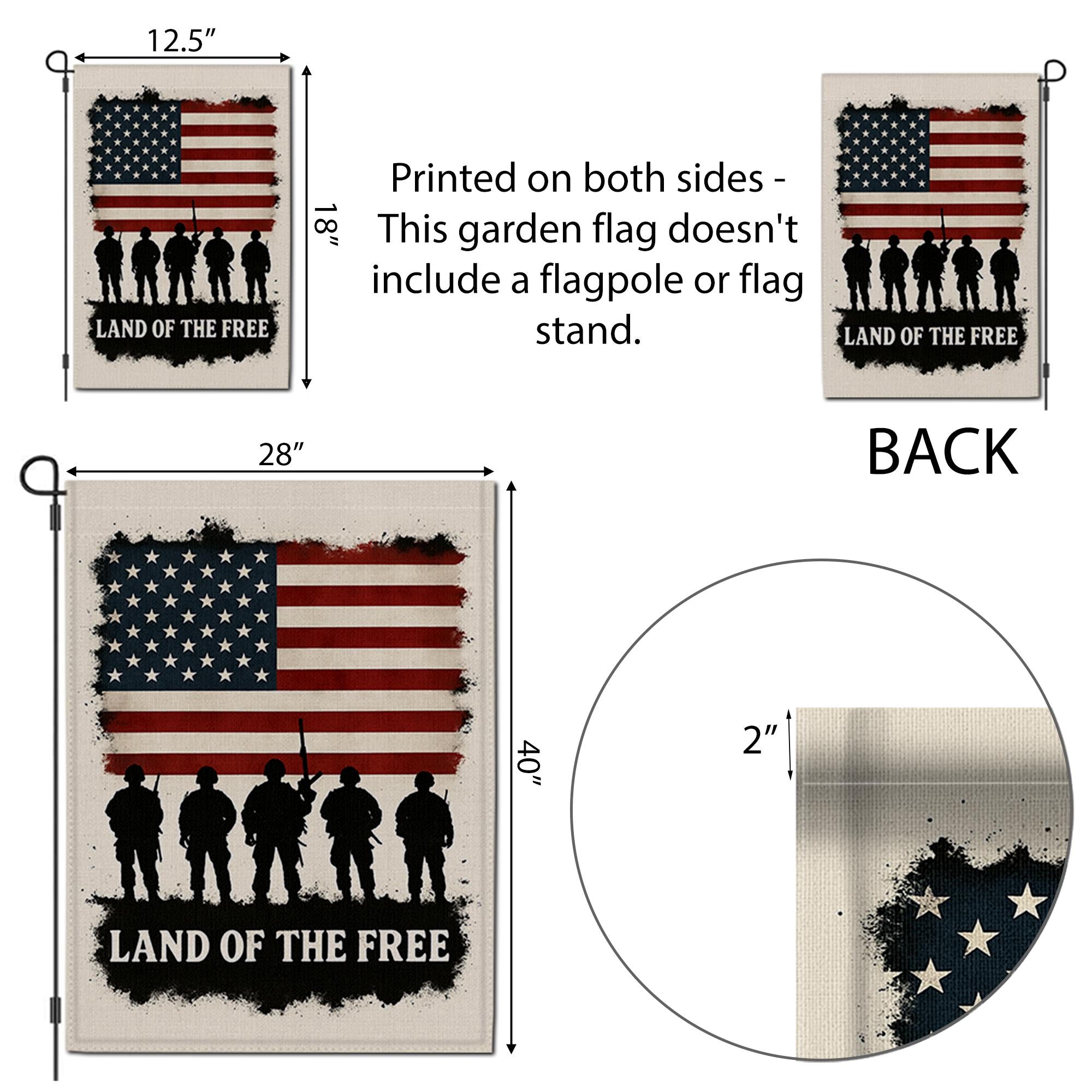 Patriotic Garden Flag – Land of the Free Military Yard Decor – American Soldier Outdoor Flag for Memorial Day, 4th of July, Veterans