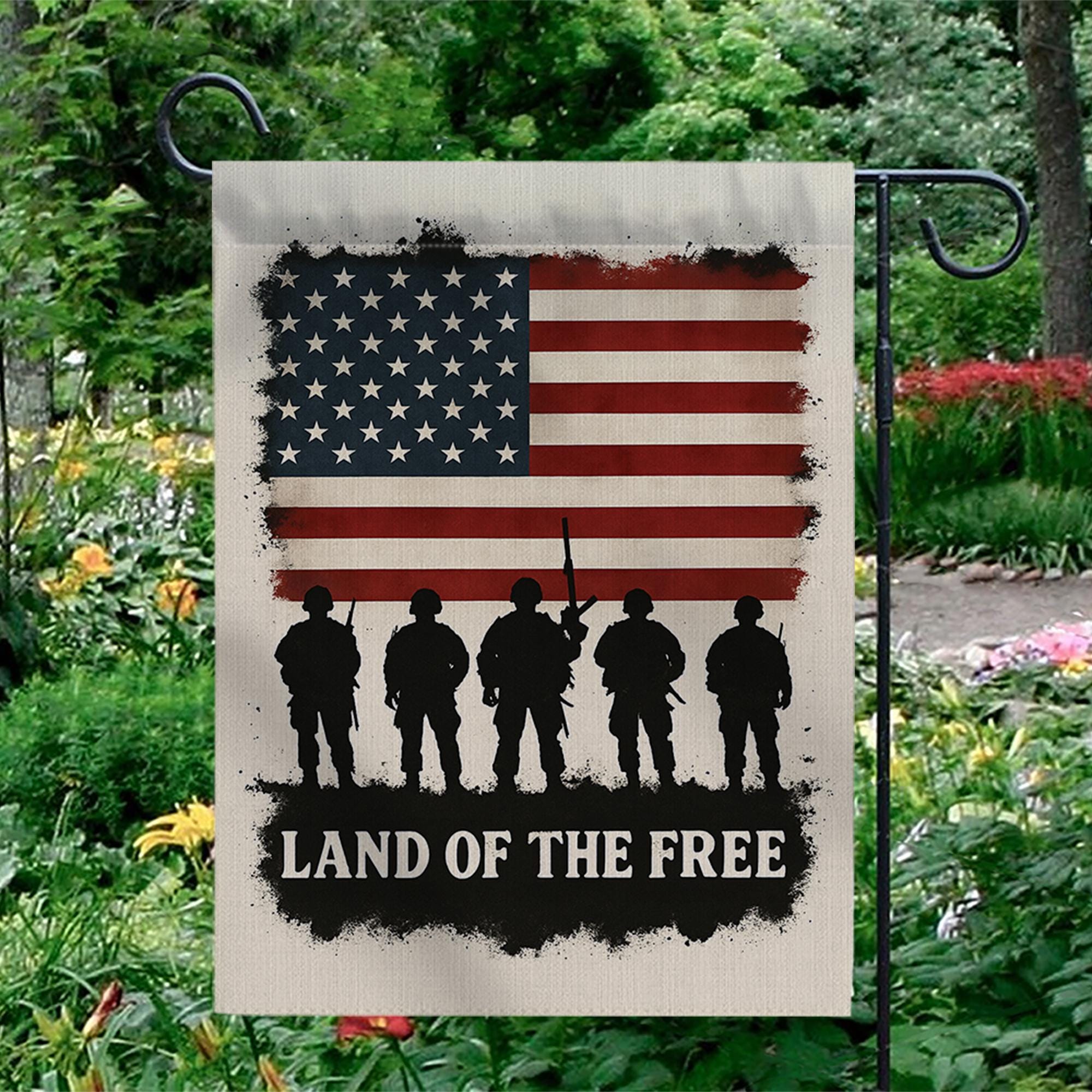 Patriotic Garden Flag – Land of the Free Military Yard Decor – American Soldier Outdoor Flag for Memorial Day, 4th of July, Veterans