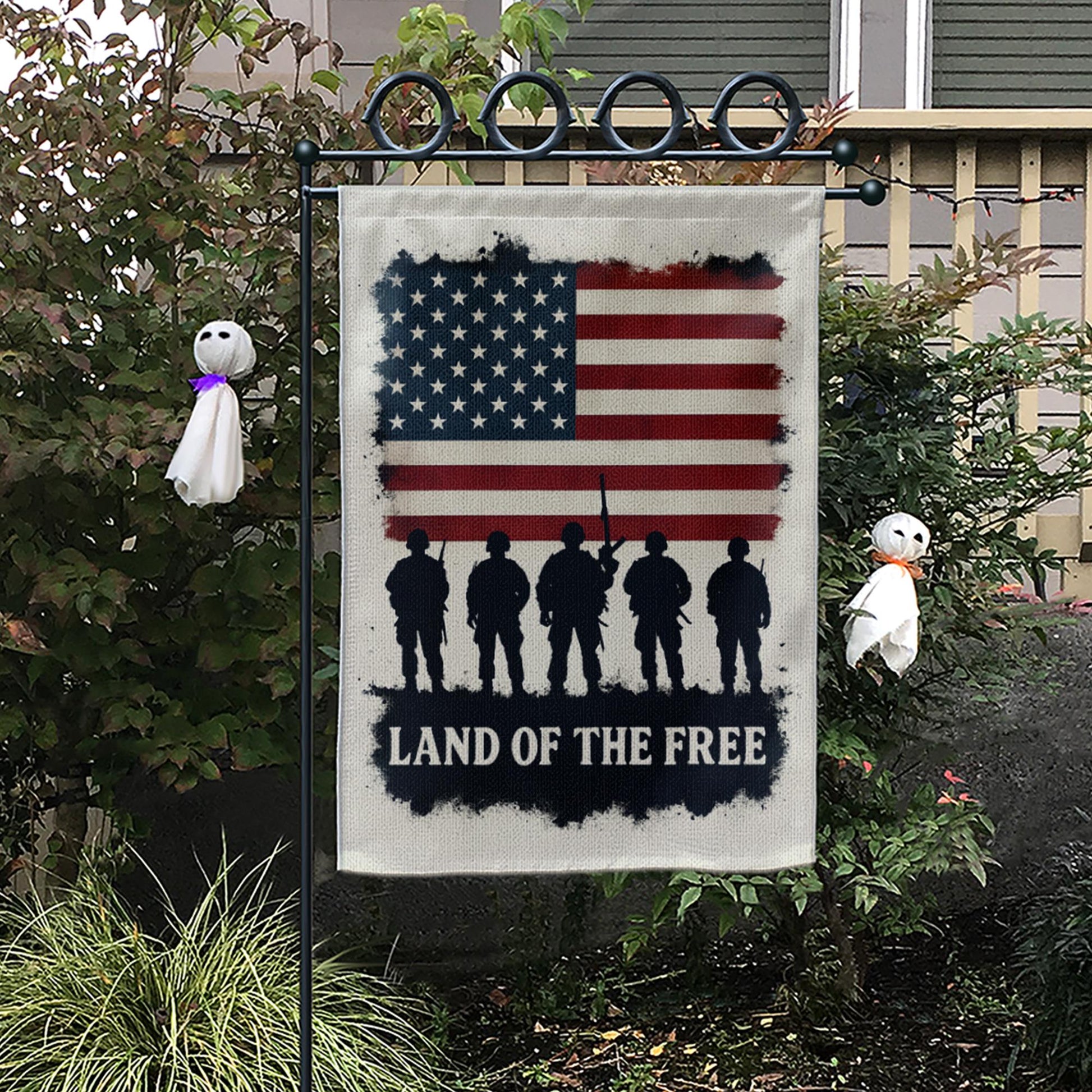 Patriotic Garden Flag – Land of the Free Military Yard Decor – American Soldier Outdoor Flag for Memorial Day, 4th of July, Veterans