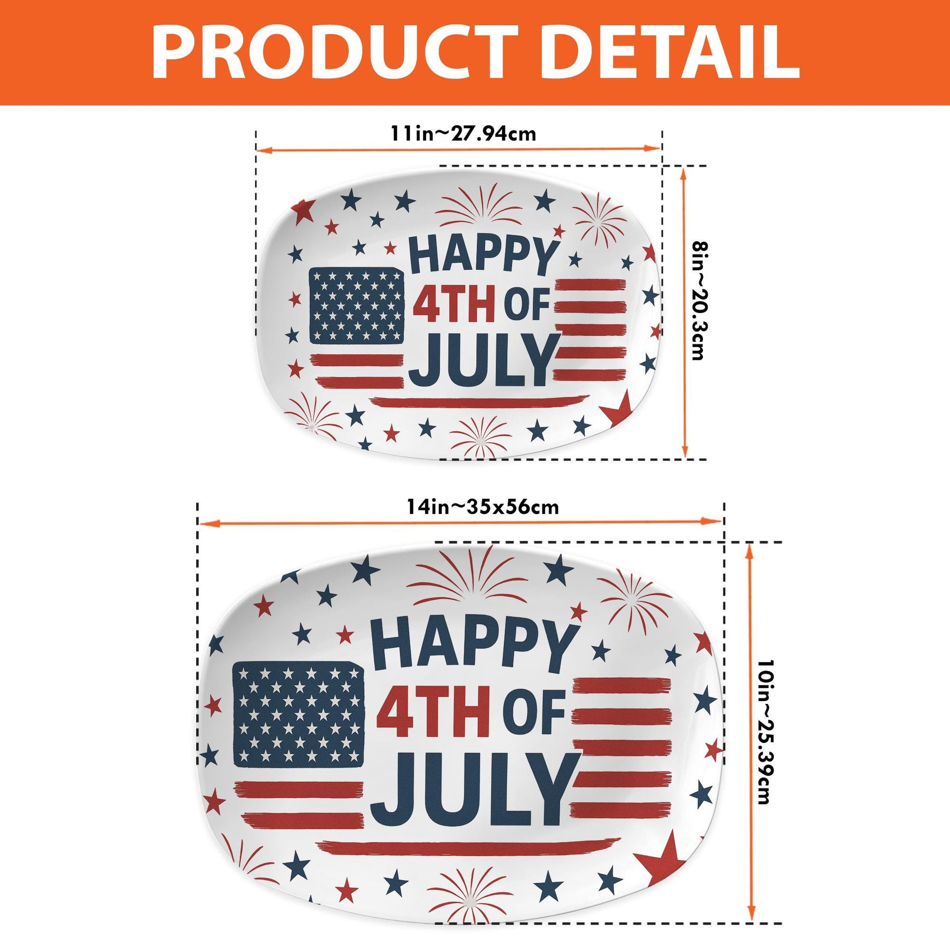 Happy 4th of July Platter – Patriotic Stars & Stripes Serving Tray – Red White Blue BBQ Party Plate for Independence Day Decor