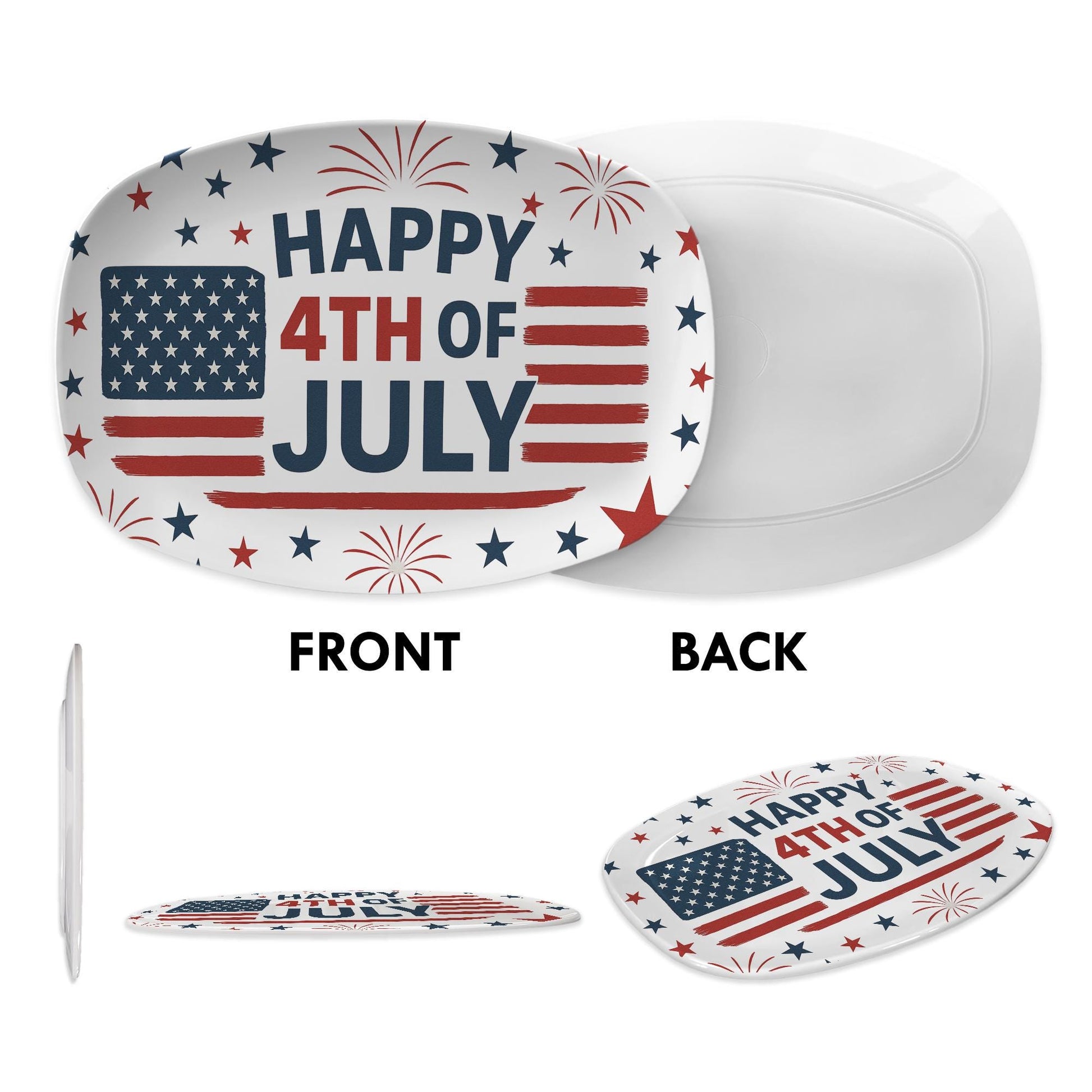Happy 4th of July Platter – Patriotic Stars & Stripes Serving Tray – Red White Blue BBQ Party Plate for Independence Day Decor
