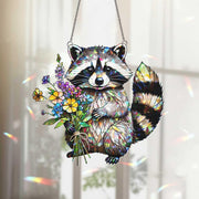 Cute Raccoon Window Hanging – Animal Suncatcher with Flowers, Woodland Wildlife Home Decor, Nature Animal Lover Gift