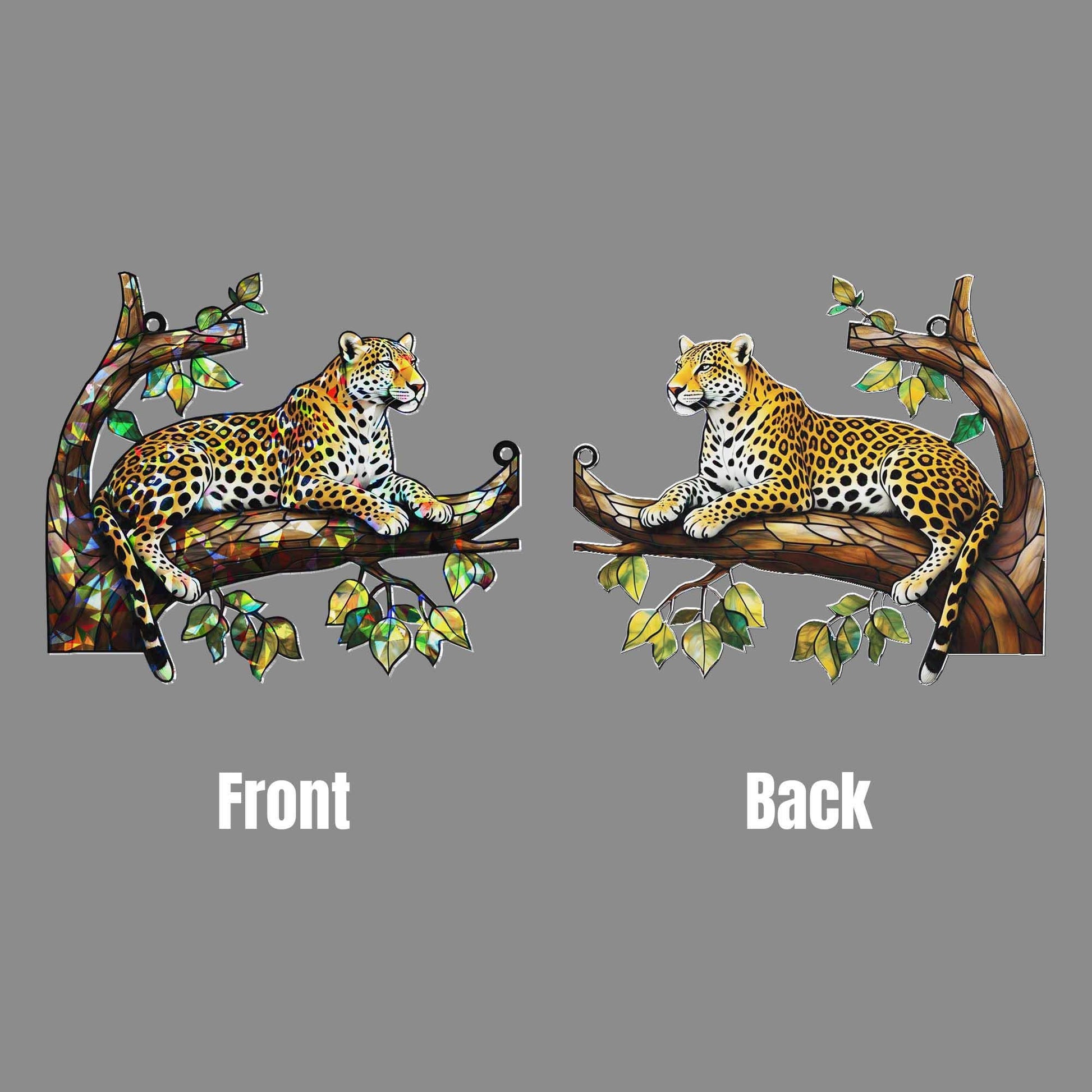 Leopard Jungle Window Hanging – Acrylic Animal Suncatcher, Big Cat Tree Decor, Nature Lover Gift, Wildlife Home Window Art