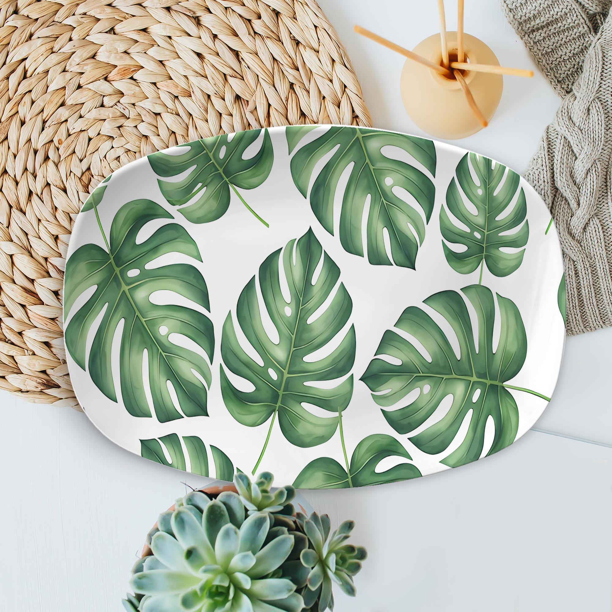 Monstera Leaf Platter, Tropical Decor Plate, Jungle Theme Tray, Botanical Serving Dish, Green Leaf Centerpiece, Housewarming Gift