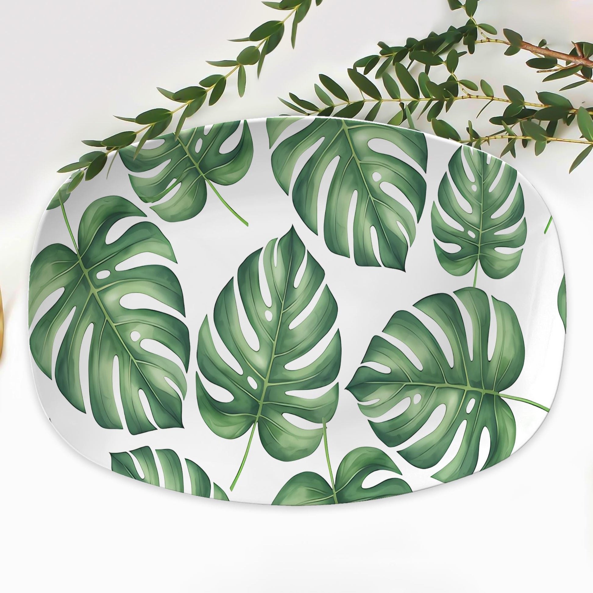 Monstera Leaf Platter, Tropical Decor Plate, Jungle Theme Tray, Botanical Serving Dish, Green Leaf Centerpiece, Housewarming Gift
