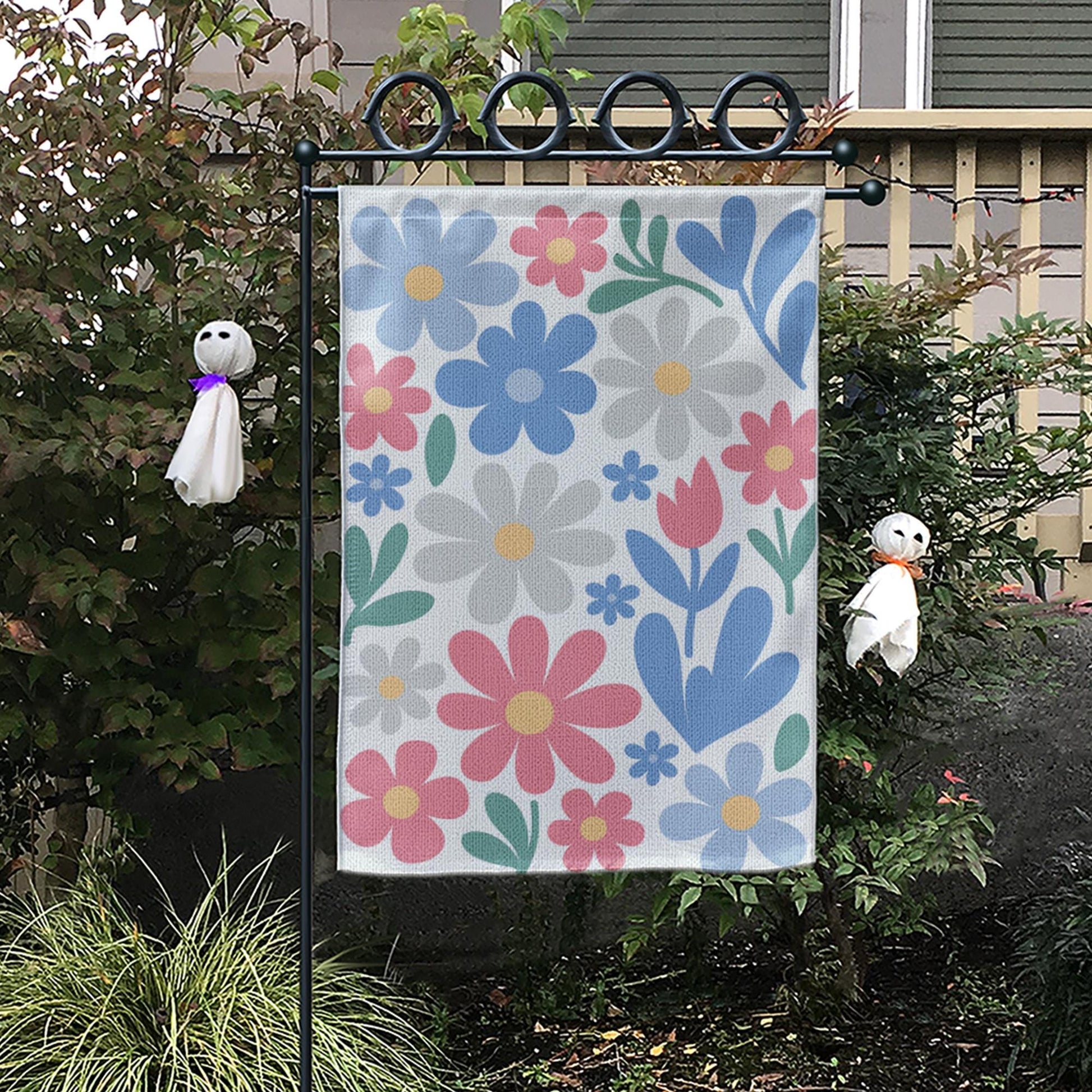 Pastel Floral Garden Flag – Cute Spring Yard Decor with Colorful Flowers, Outdoor Flag for Garden, Porch or Patio Decoration