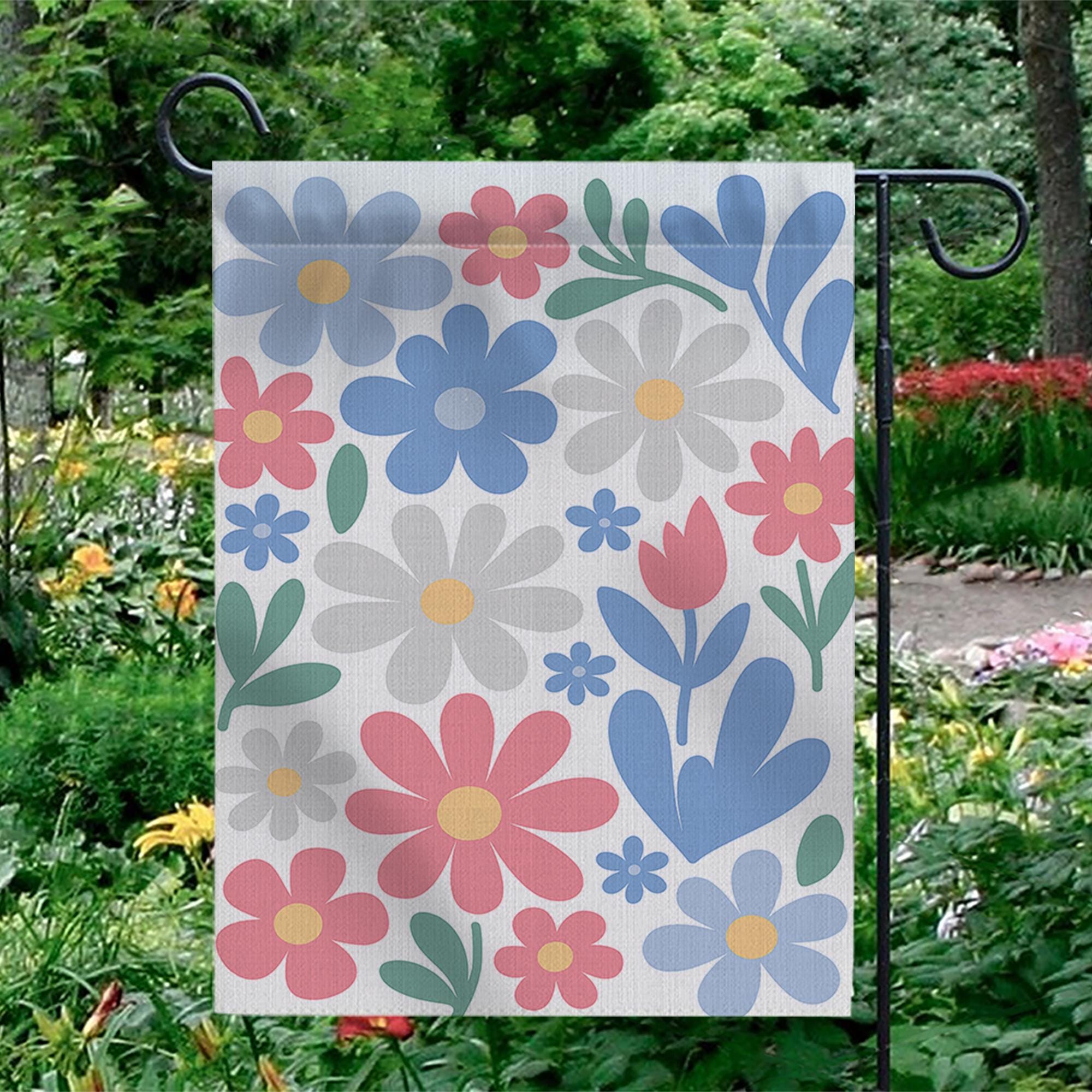 Pastel Floral Garden Flag – Cute Spring Yard Decor with Colorful Flowers, Outdoor Flag for Garden, Porch or Patio Decoration