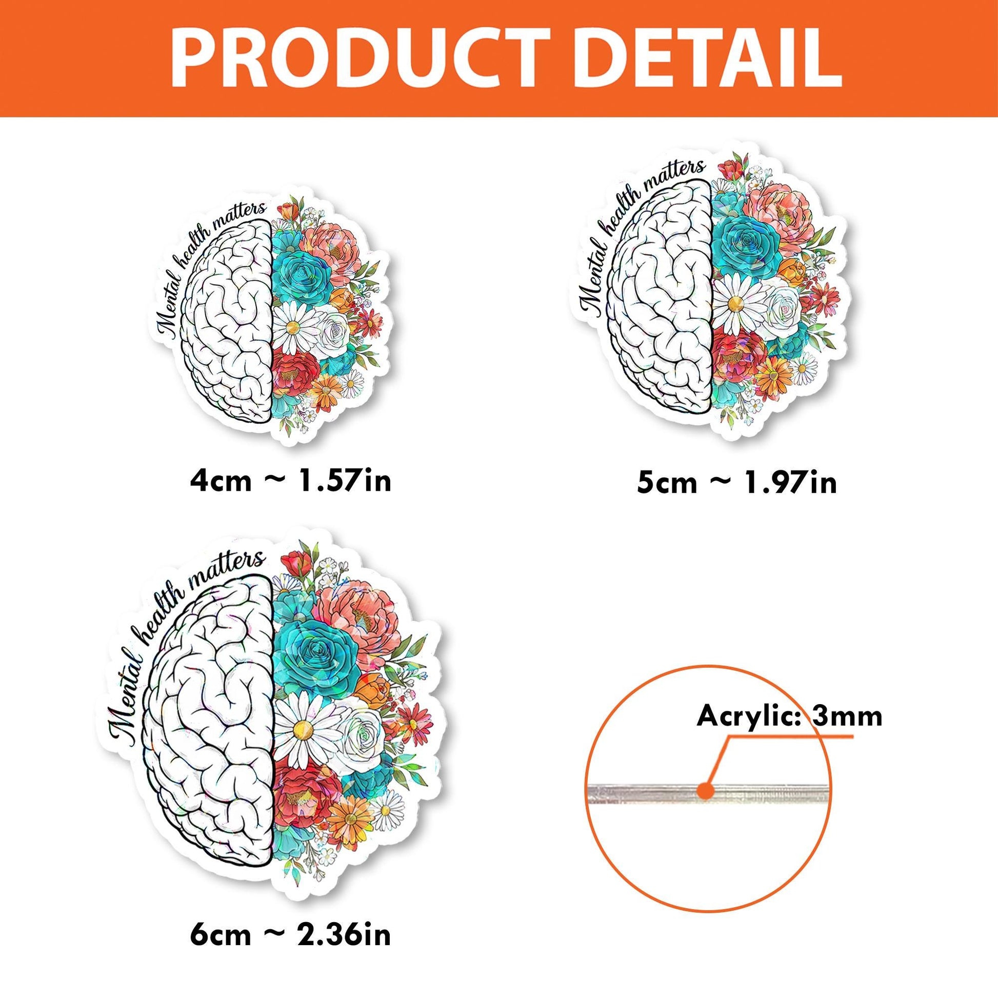 Mental Health Matters Badge Reel – Floral Brain Retractable ID Holder – Cute Nurse, Therapist, Teacher Gift or Badge Clip