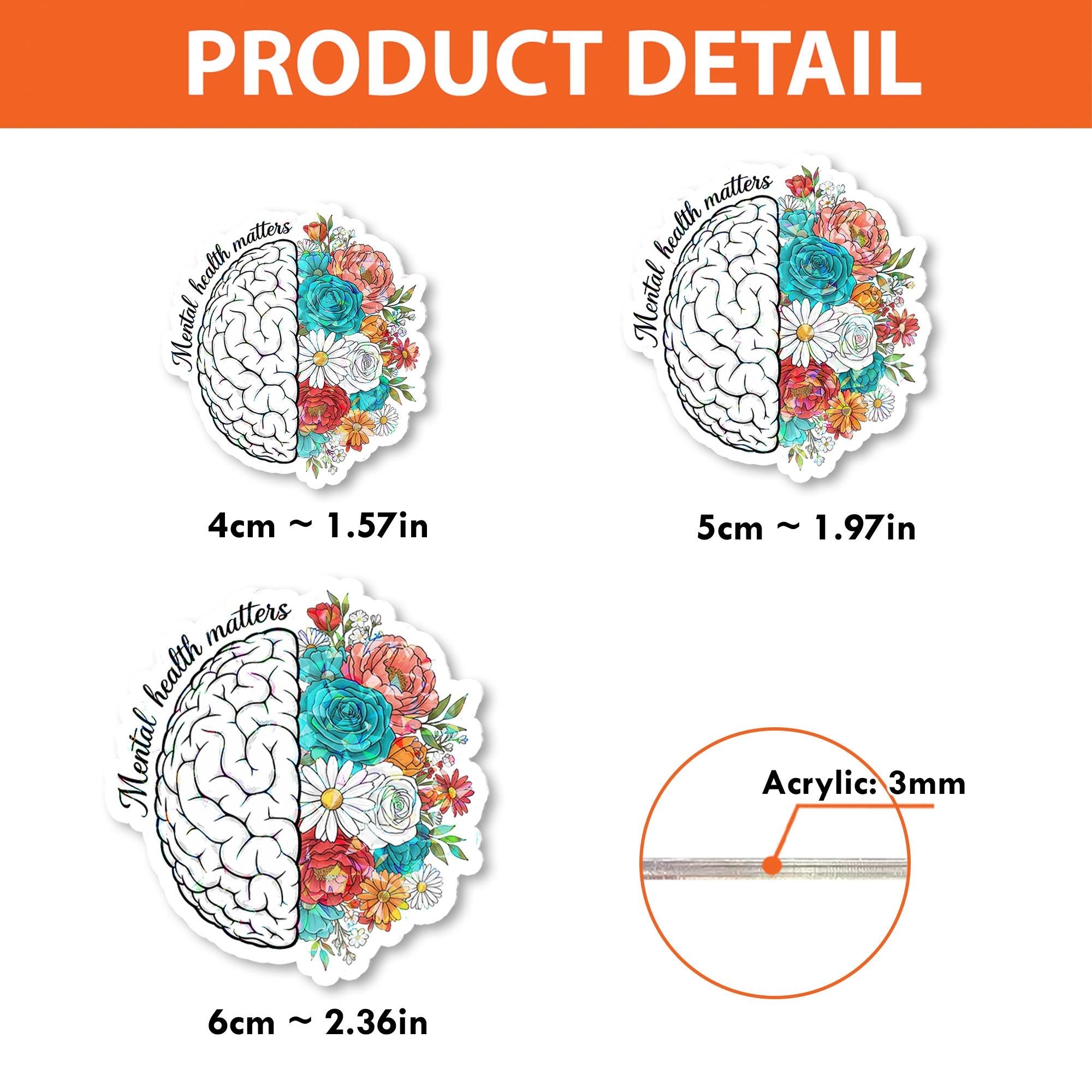 Mental Health Matters Badge Reel – Floral Brain Retractable ID Holder – Cute Nurse, Therapist, Teacher Gift or Badge Clip