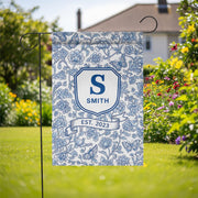 Personalized Chinoiserie Garden Flag, Family Name Yard Sign, Blue Floral Monogram Decor, Custom Outdoor Spring Flag