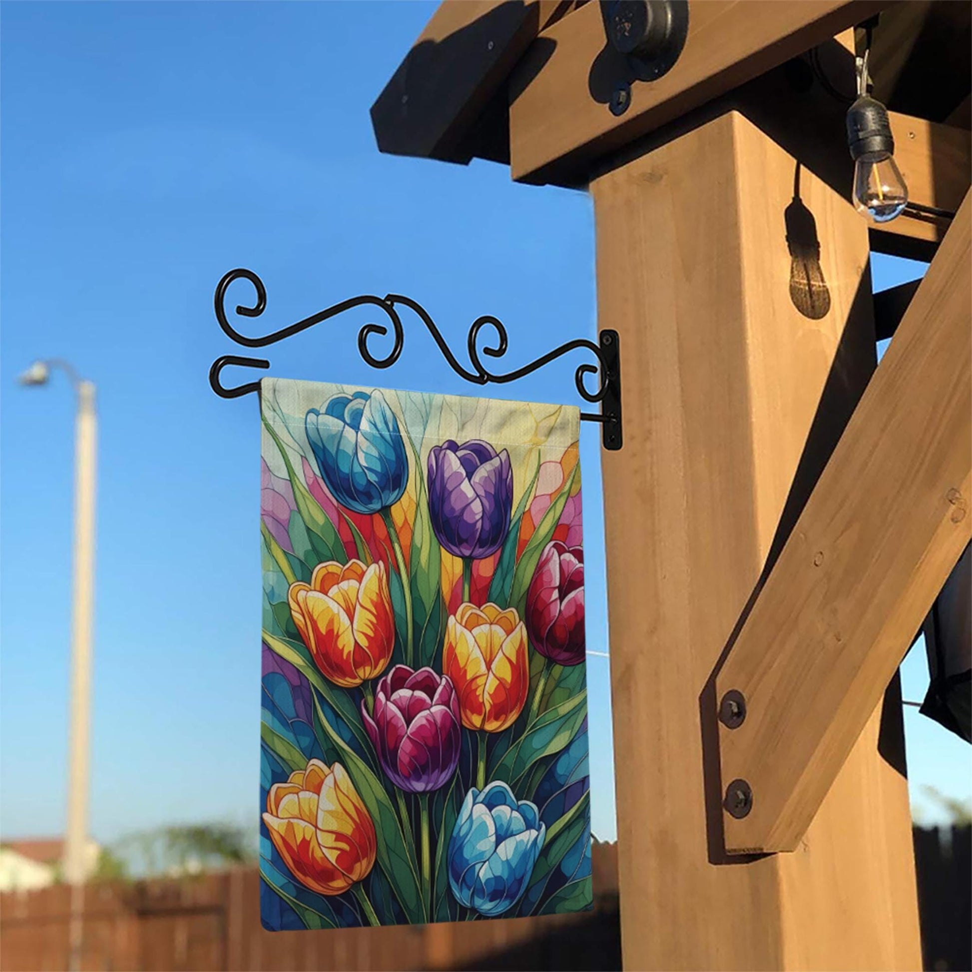 Colorful Tulip Garden Flag, Stained Glass STYLE ART Floral Yard Flag, Spring Summer Outdoor Decor, Bright Flower House Banner, Yard Art Flag